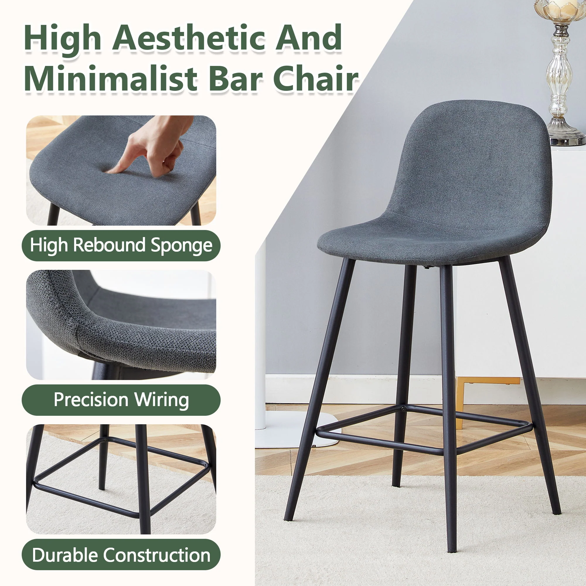 Modern Bar Chair Rounded Backrest (Set of 2) - Image 3
