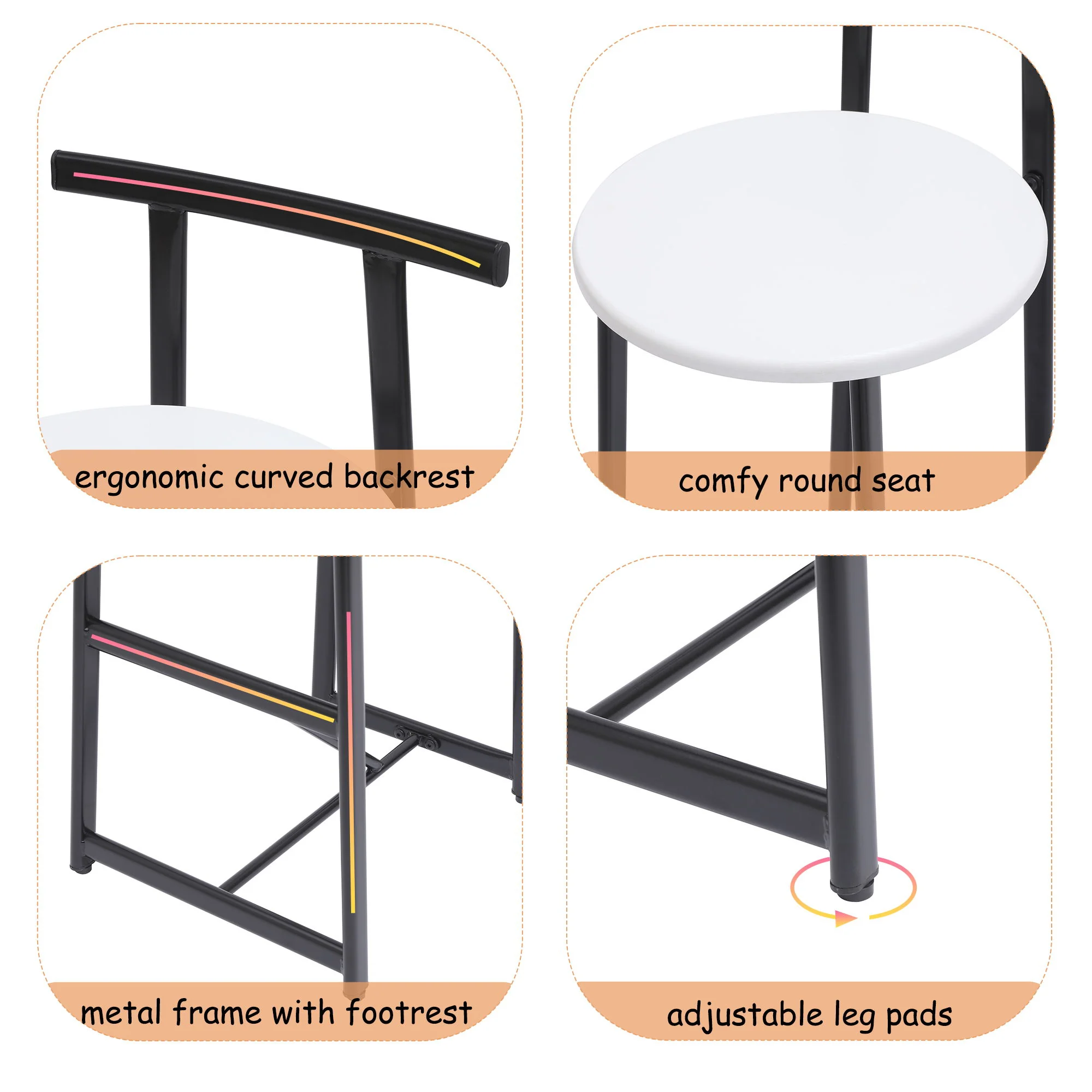 Modern Bar Stools With Backrest For Kitchen (Set of 3) - Image 10