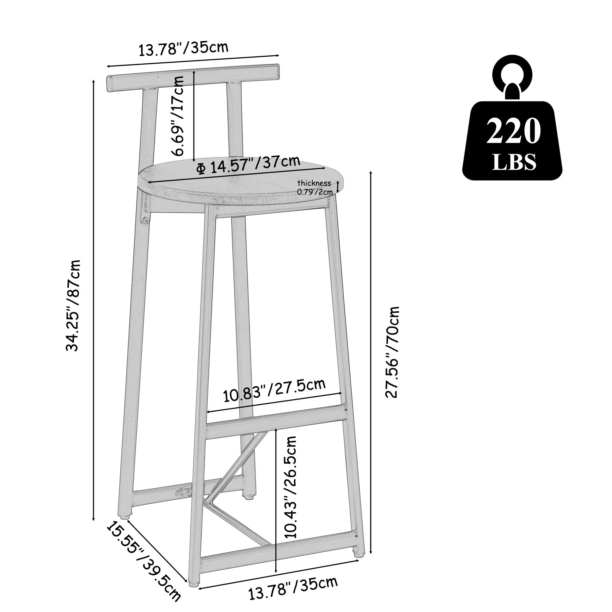 Modern Bar Stools With Backrest For Kitchen (Set of 3) - Image 5