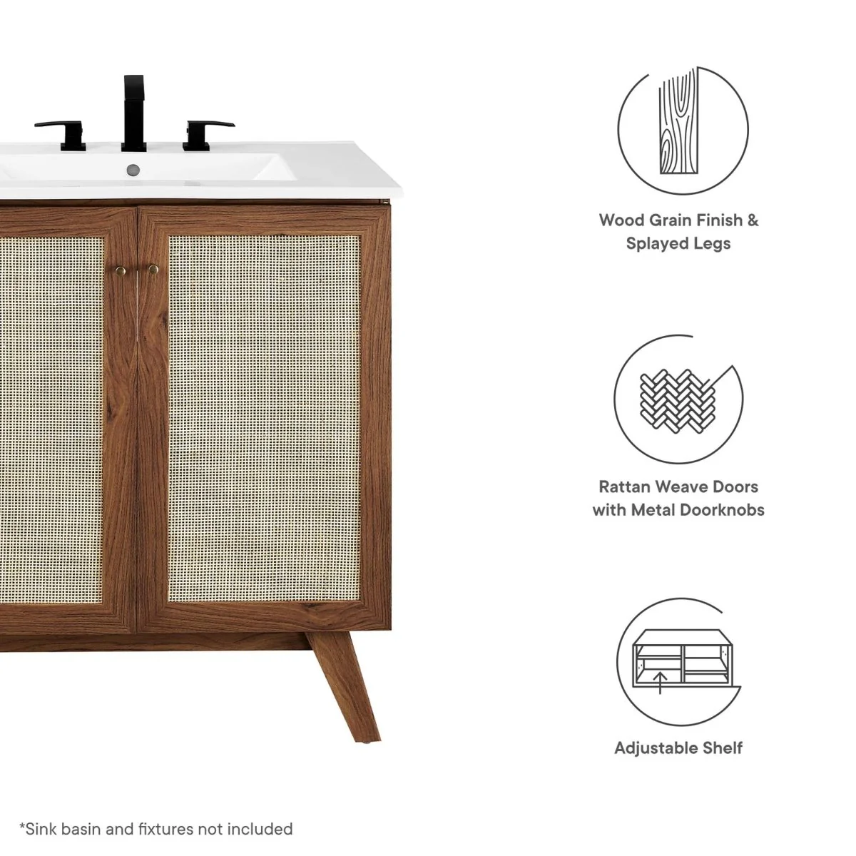Modern Bathroom Vanity Cabinet Collection with Rattan Doors and Drawers - Image 35