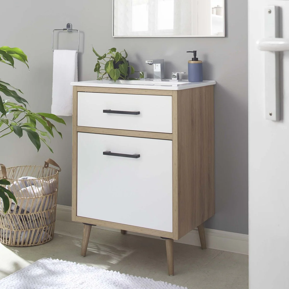 Modern Bathroom Vanity with Ceramic Sink – Single-Sink Vanity Cabinet for Bathrooms - Image 22