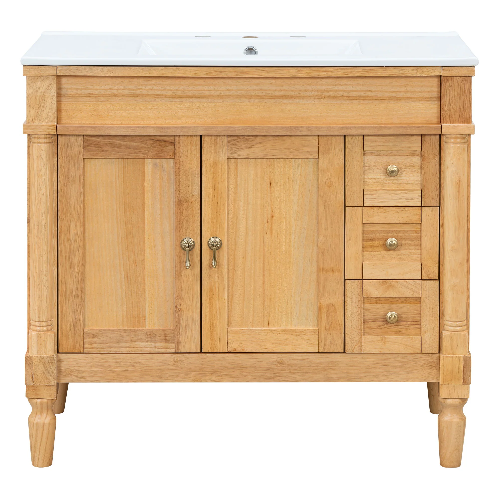 Modern Bathroom Vanity With Ceramic Sink, Soft Close Doors, Adjustable Shelves - Image 2