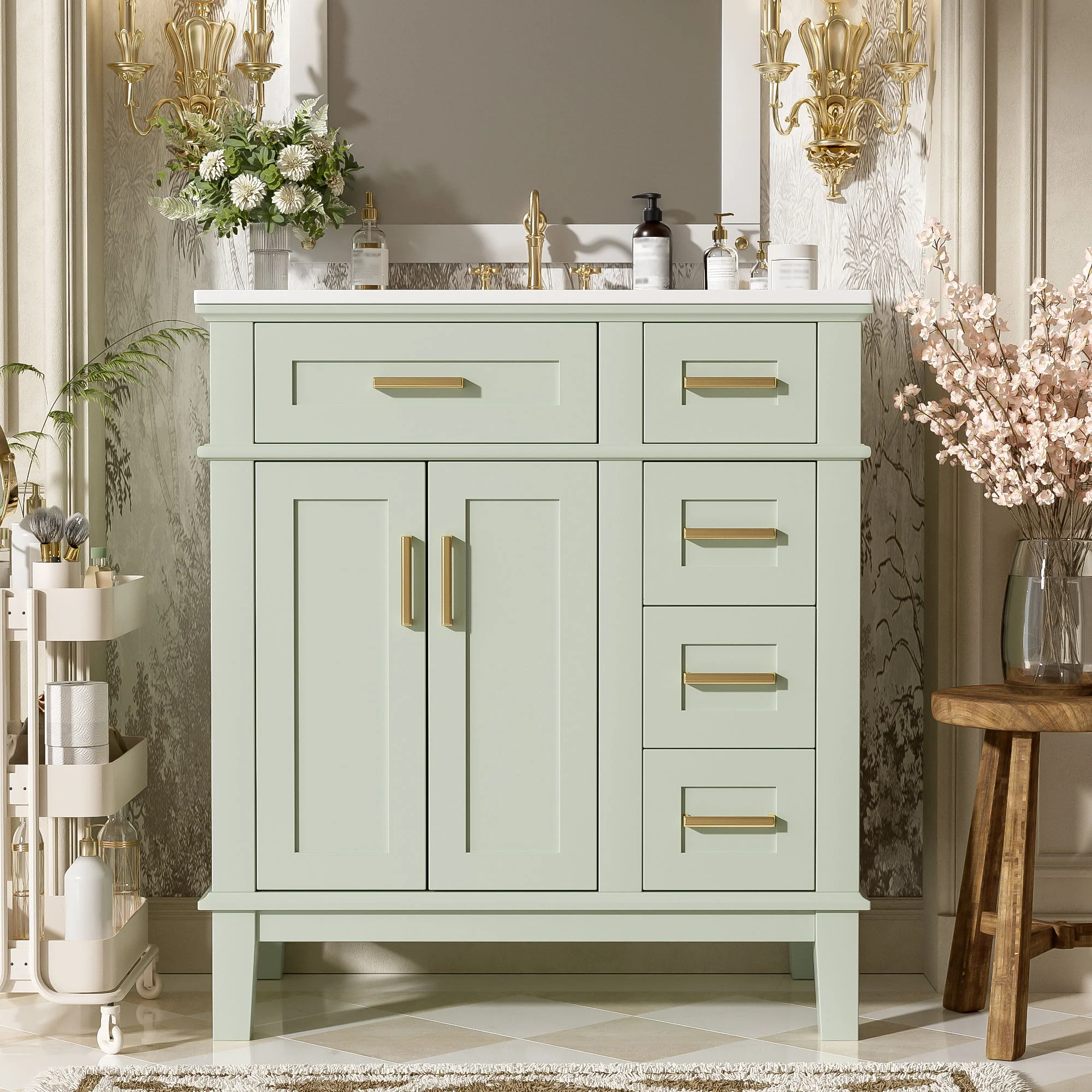 Modern Bathroom Vanity With Ceramic Sink, Soft Close Storage Cabinet - Image 15