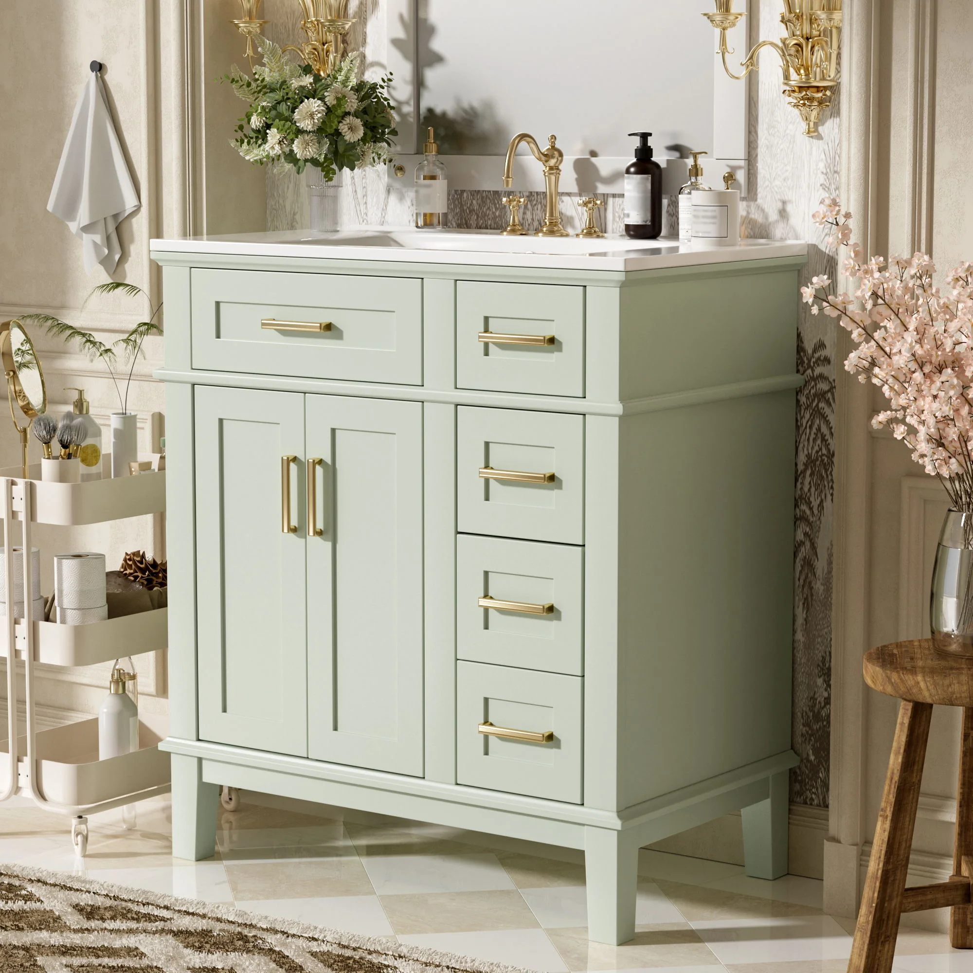 Modern Bathroom Vanity With Ceramic Sink, Soft Close Storage Cabinet - Image 17