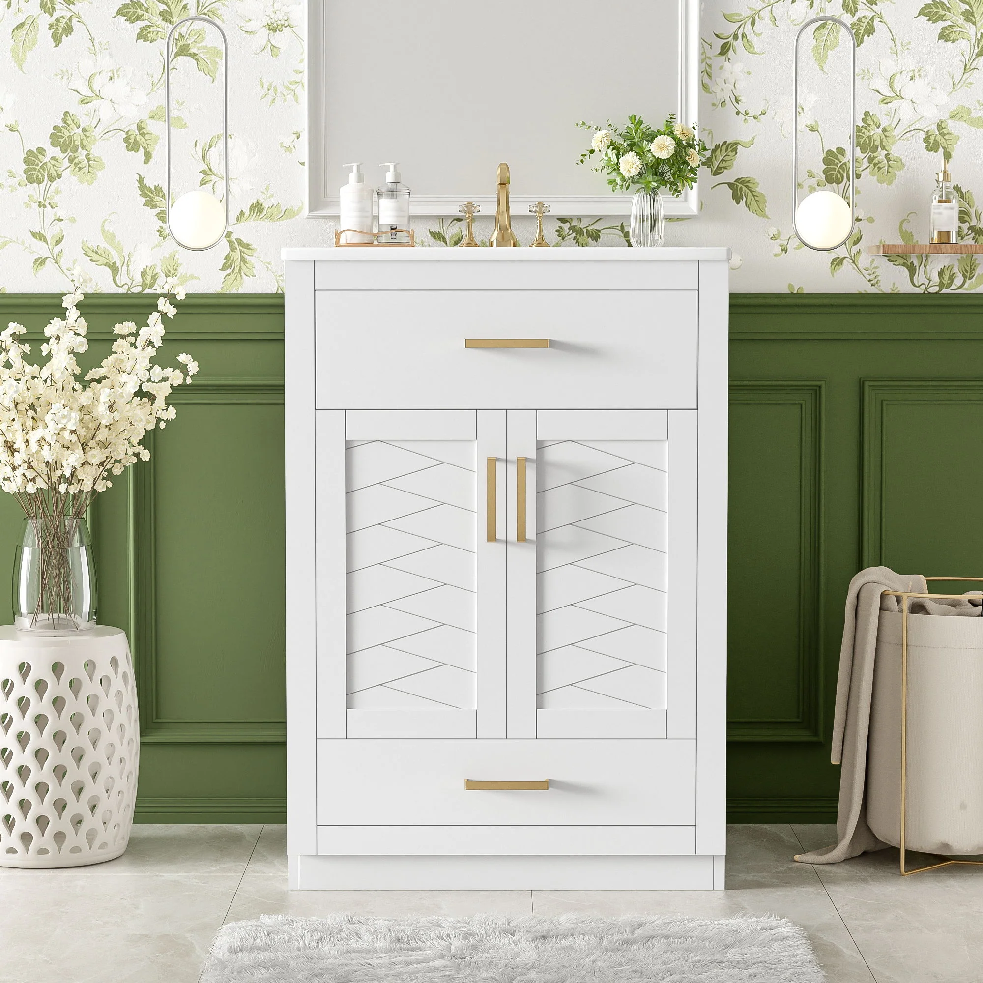 Modern Bathroom Vanity With Integrated Ceramic Sink, 2 Door Cabinet With Tip-Out Drawer - Image 6