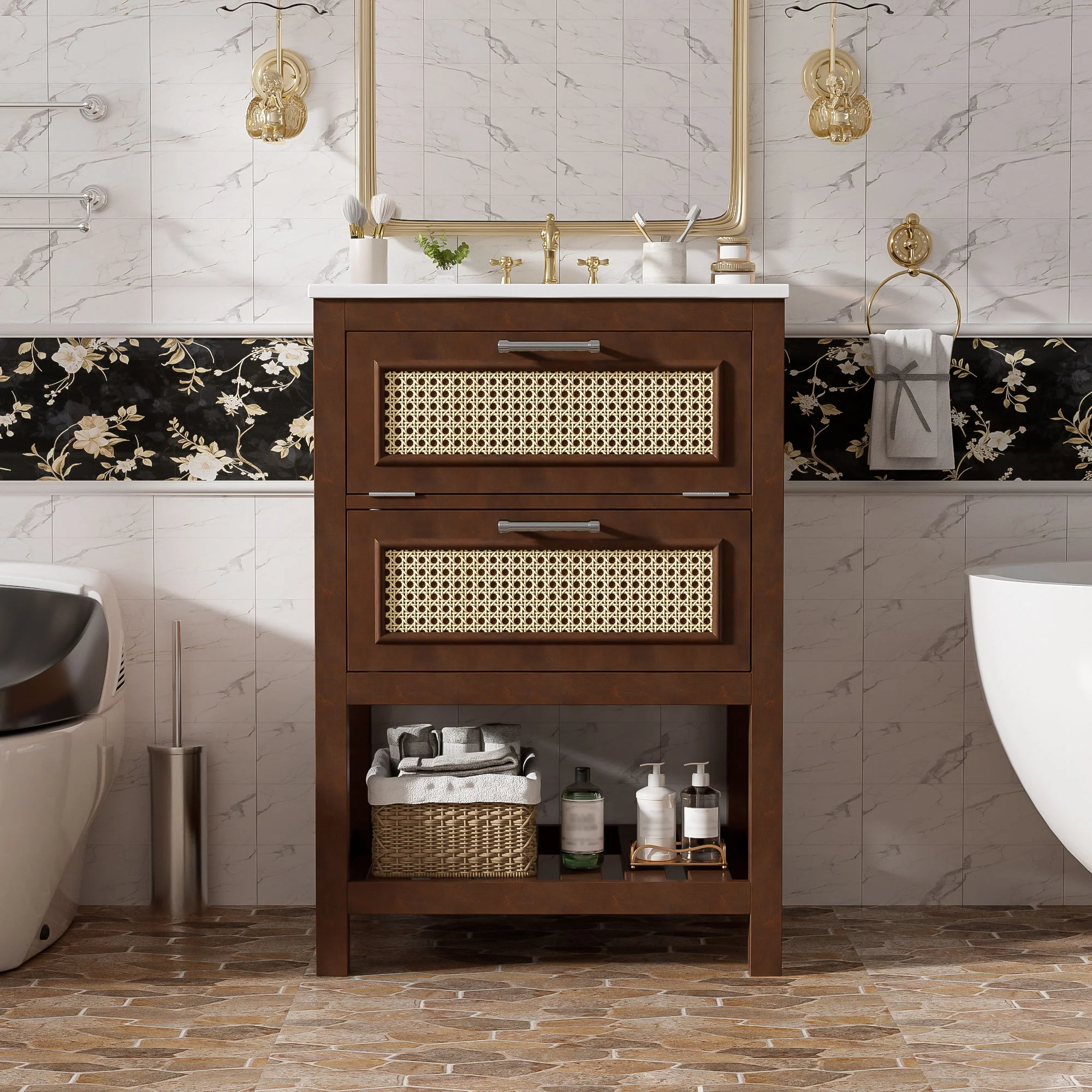Modern Bathroom Vanity With Integrated Sink, Cabinet With 1 Deep Drawer And 1 Tip-Out Drawer - Image 14