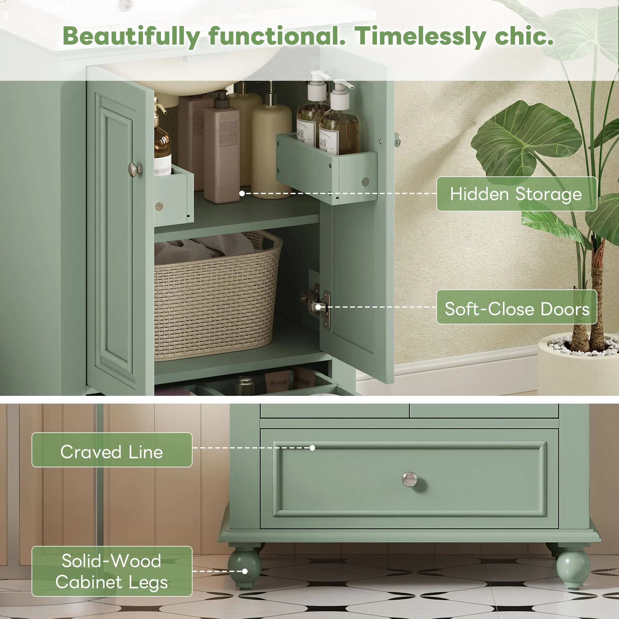 Modern Bathroom Vanity With Sink, Cabinet With Drawer And Dividers, Rectangular Storage Unit - Image 18