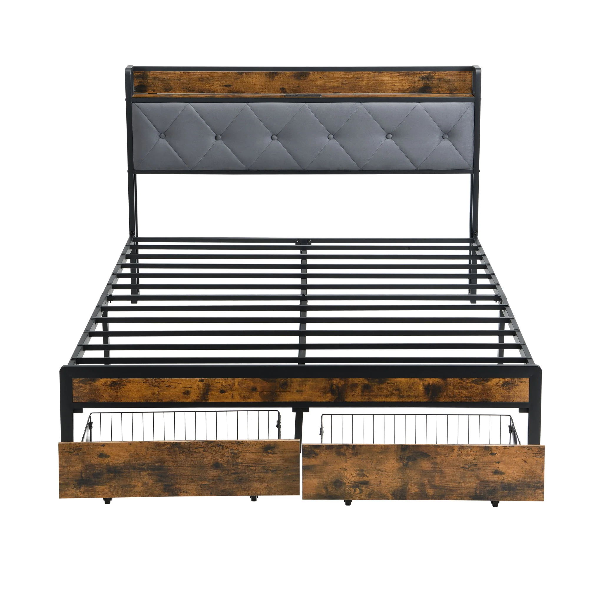 Modern Bed Frame With LED Lights, Upholstered Headboard, USB Charging - Image 11