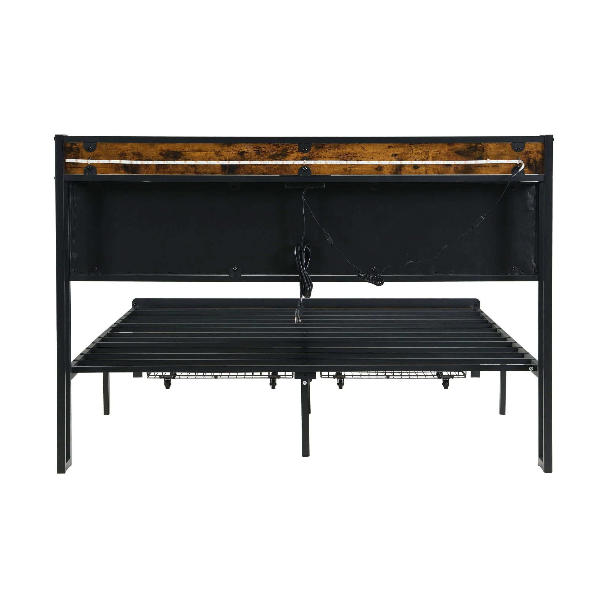 Modern Bed Frame With LED Lights, Upholstered Headboard, USB Charging - Image 9