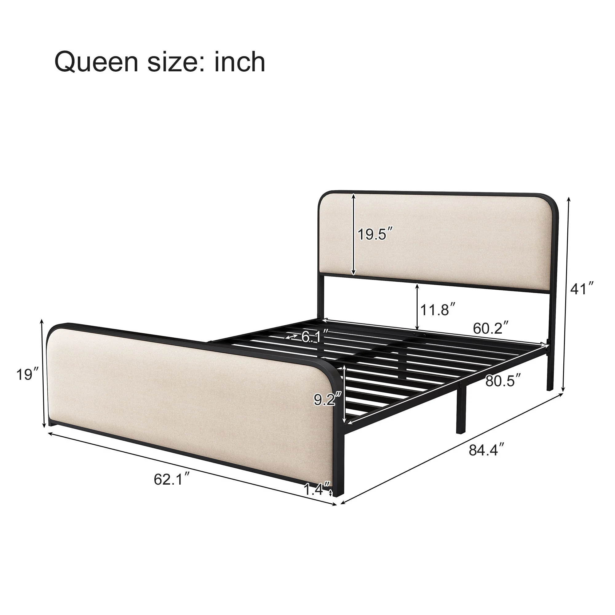 Modern Bed With Curved Upholstered Headboard And Footboard, Heavy Duty Metal Slats - Image 15
