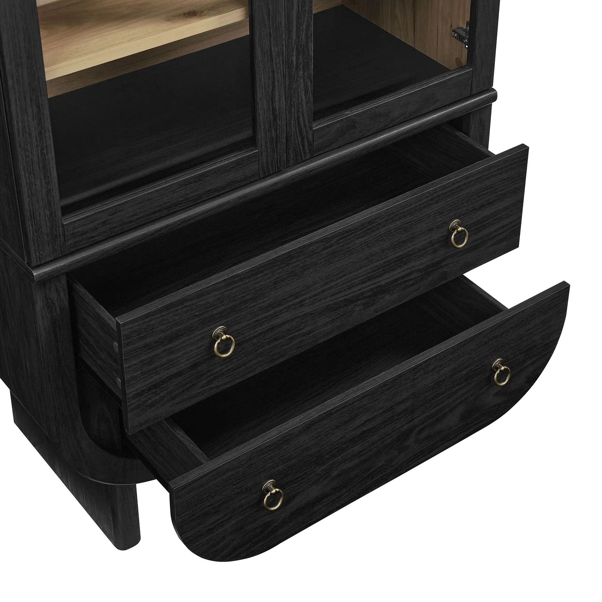 Modern Black Arched Tall Wood Storage Display Cabinet – 74 Inch - Image 9