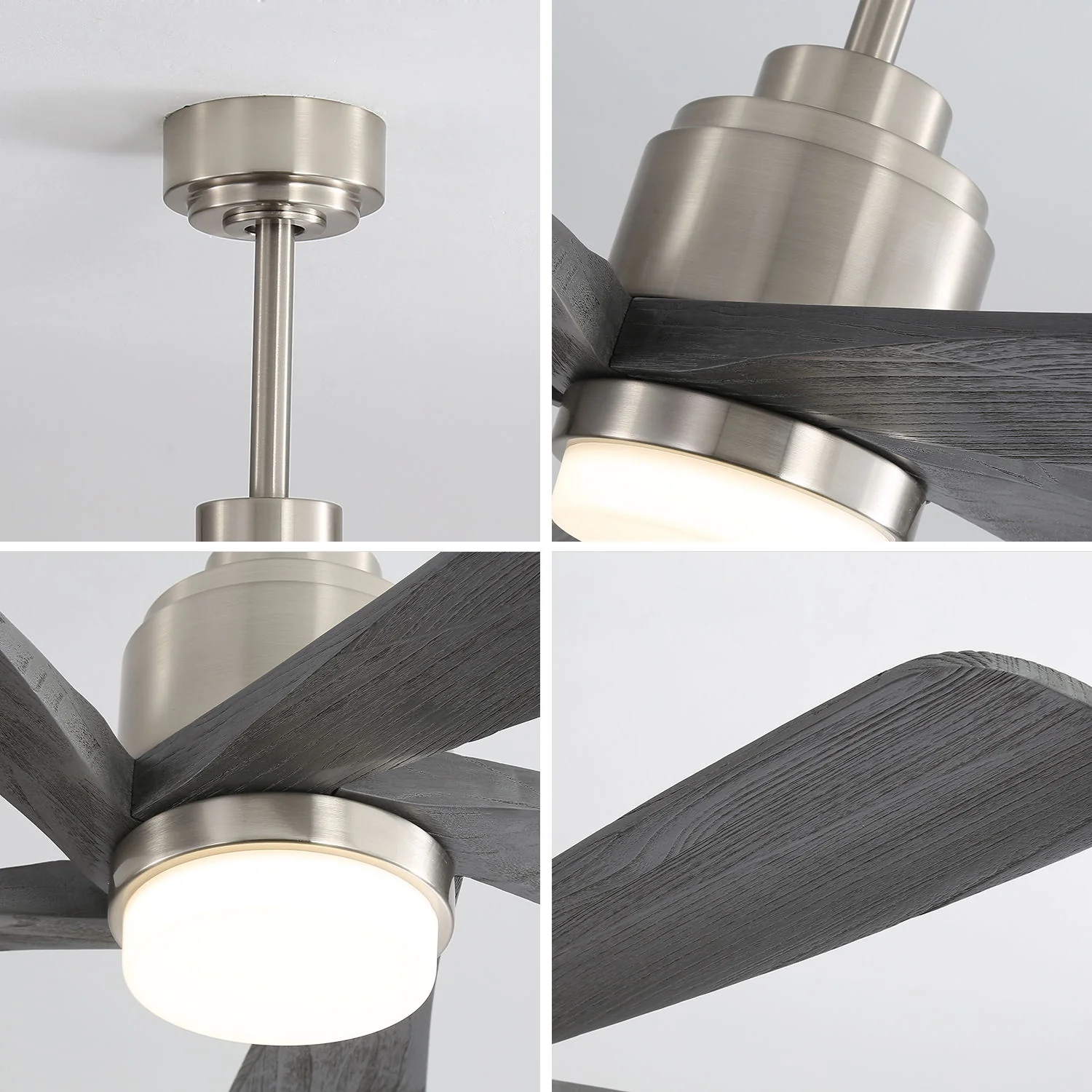 Modern Ceiling Fan With Dimmable LED Light 5 Solid Wood Blades Remote Control Reversible Dc Motor With Smart App Control - Nickel - Image 5