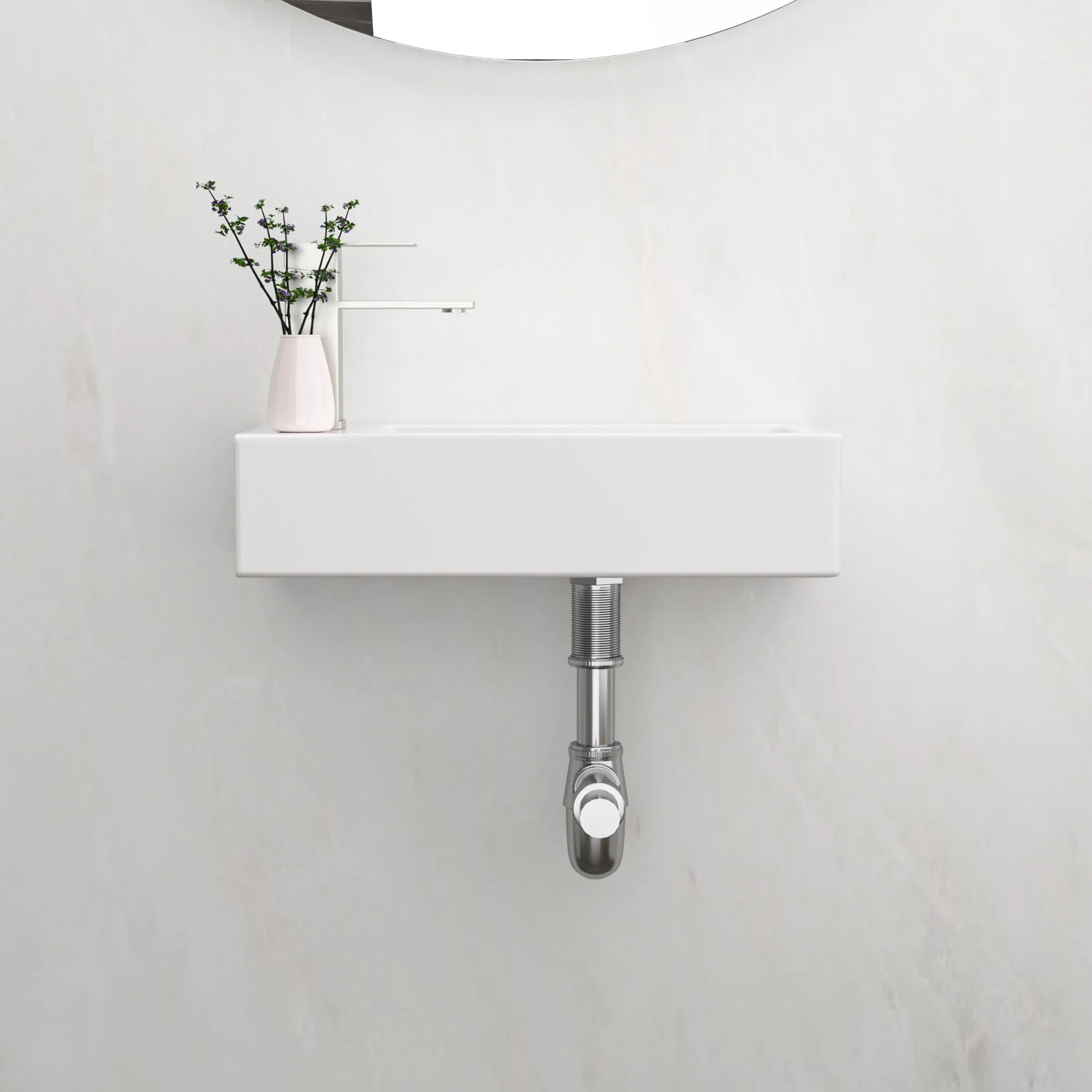 Modern Ceramic Rectangle Wall Mount Bathroom Sink With Single Faucet Hole - Image 7