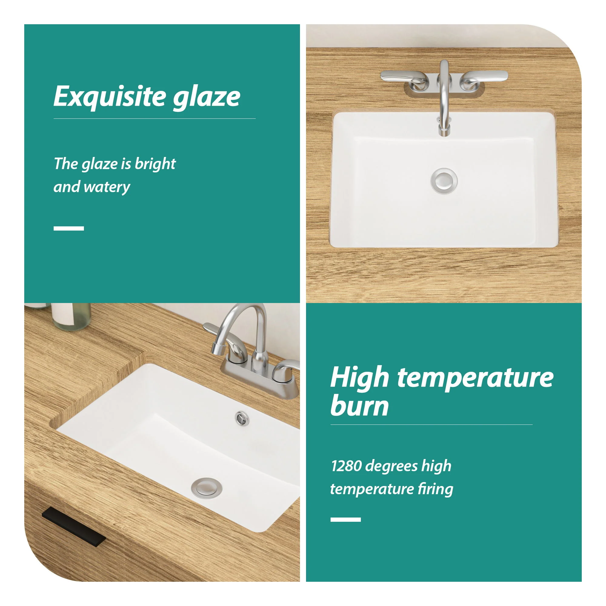 Modern Ceramic Rectangular Undermount Bathroom Sink With Overflow - Image 13