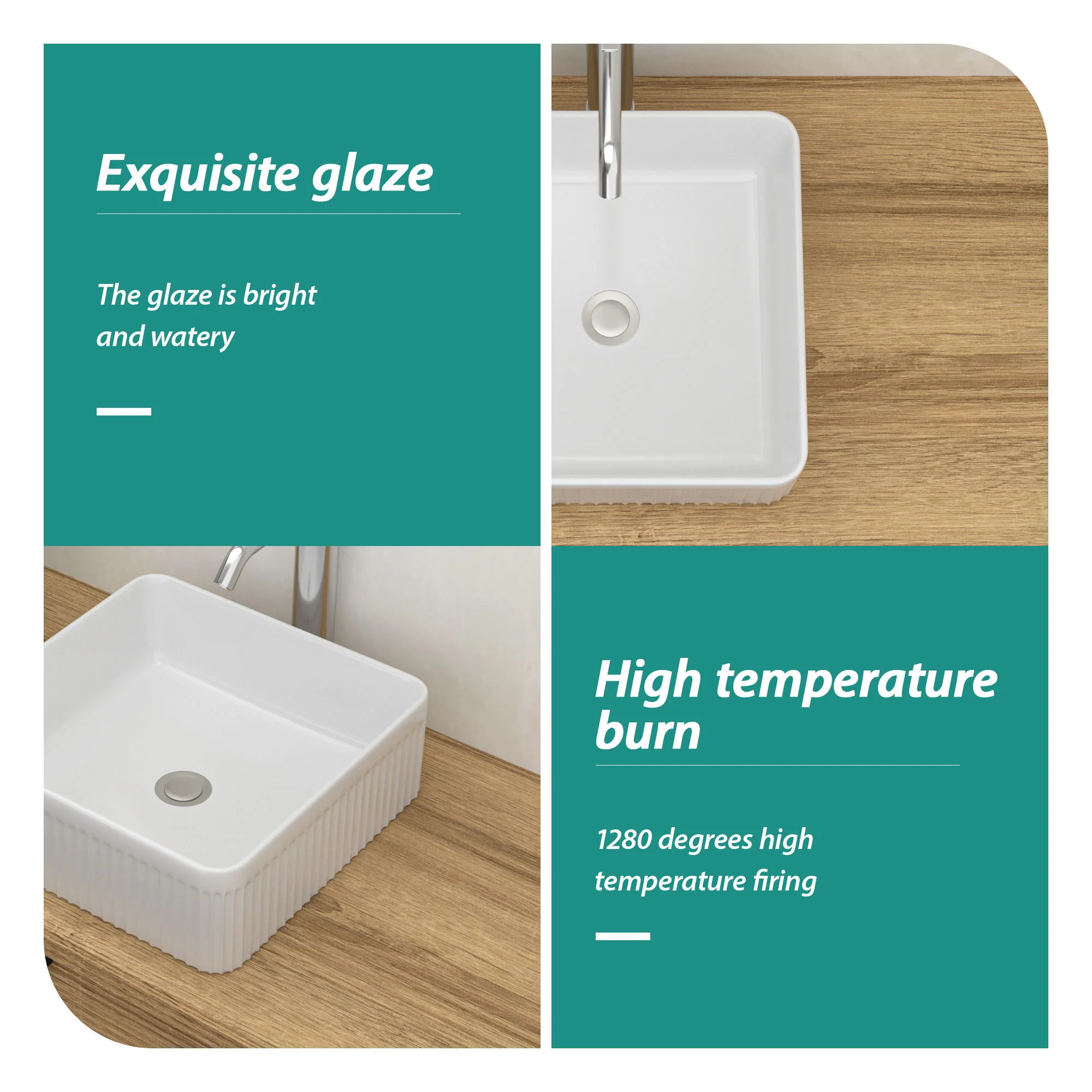 Modern Ceramic Rectangular Vessel Bathroom Sink - Image 3