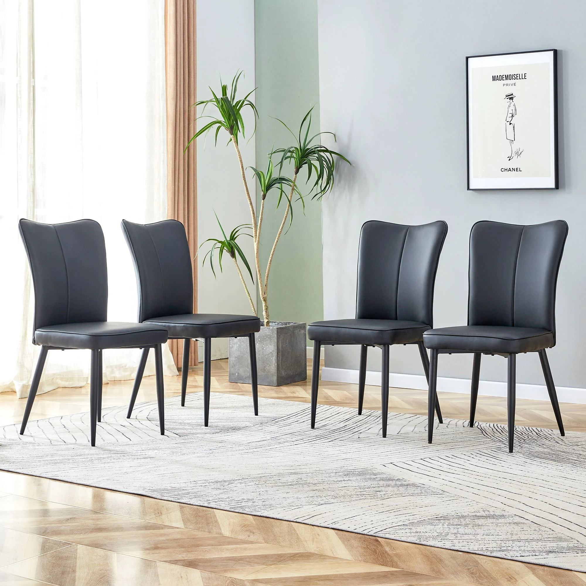 Modern Chair Set 4 Pieces With Vertical Backrest Design For Kitchen And Living Rooms - Black - Image 6