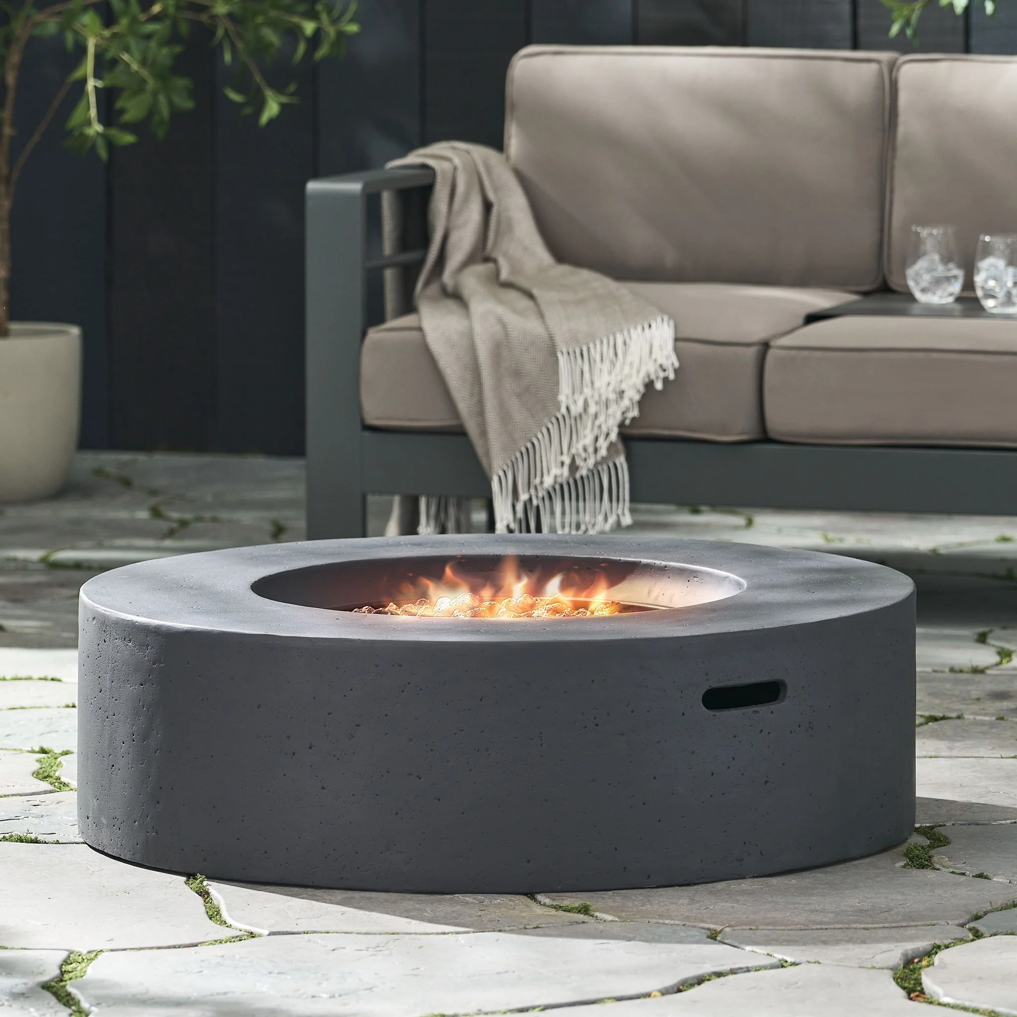 Modern Circular Fire Pit Table Lightweight Concrete 50000 BTU 39x12in - Image 9