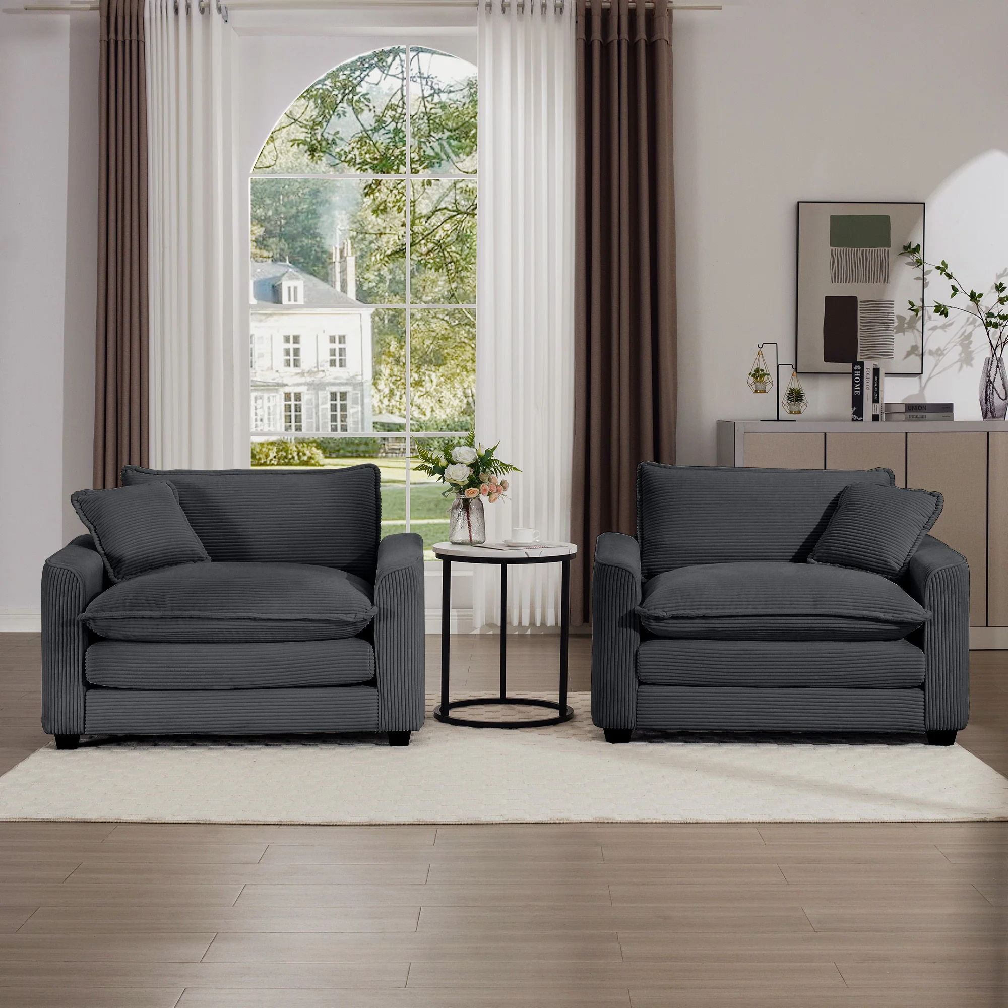 Modern Classic Fabric Single Chair Deep Seat Sofa With Pillow - Image 20