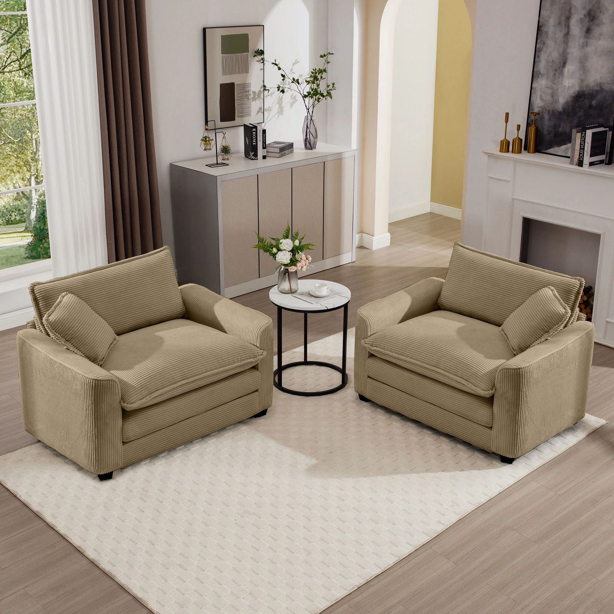Modern Classic Fabric Single Chair Deep Seat Sofa With Pillow - Image 22