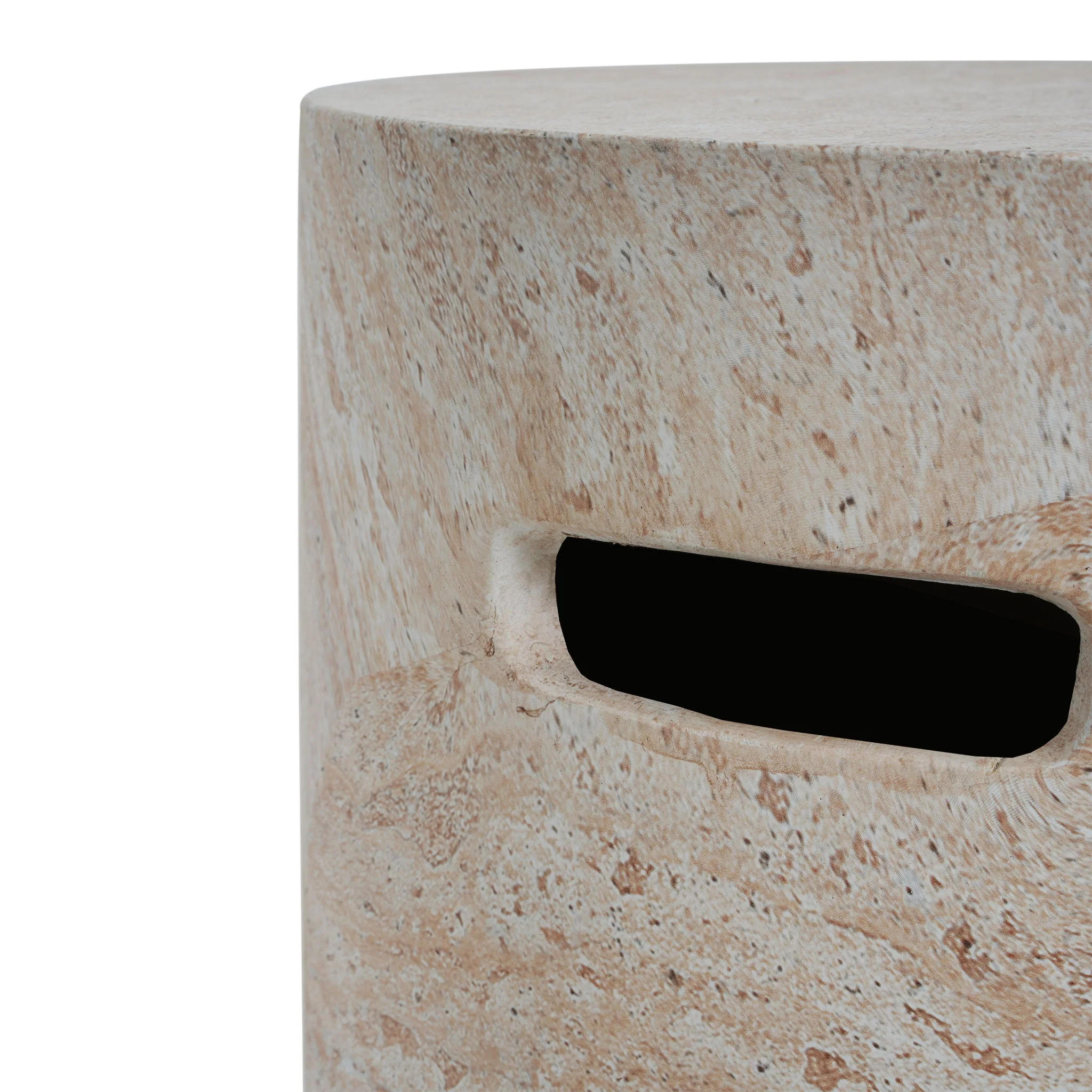 Modern Concrete Side Table With Travertine, Indoor / Outdoor Use - Beige - Image 4