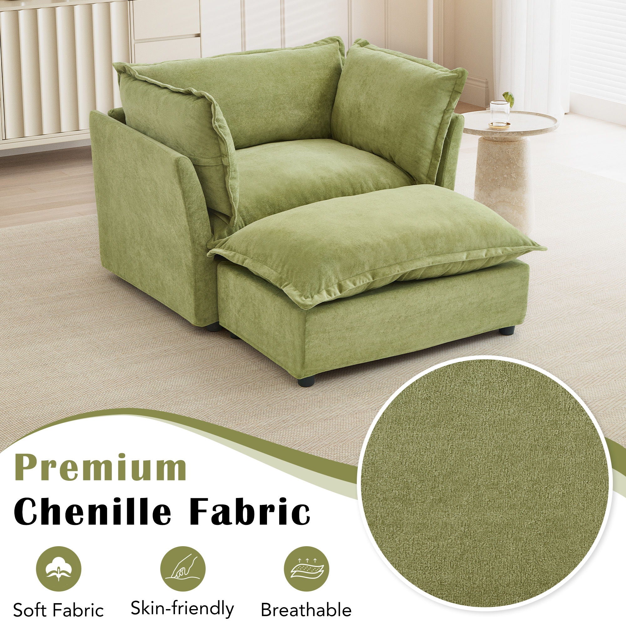 Modern Cozy Upholstered Armchair Sofa With Movable Ottoman - Image 16
