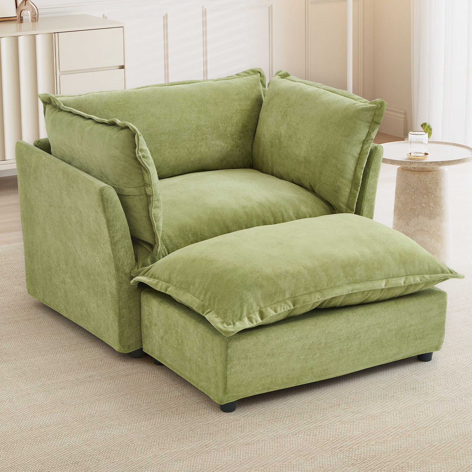 Modern Cozy Upholstered Armchair Sofa With Movable Ottoman - Image 5