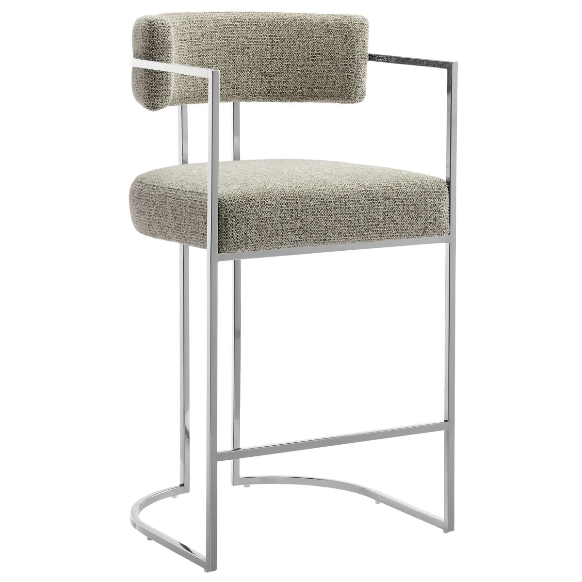 Modern Curved Back Fabric and Chrome Metal Counter Stool