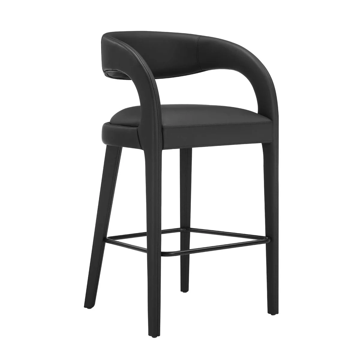 Modern Curved Back Vegan Leather Bar Stool Set of 2 - Image 3