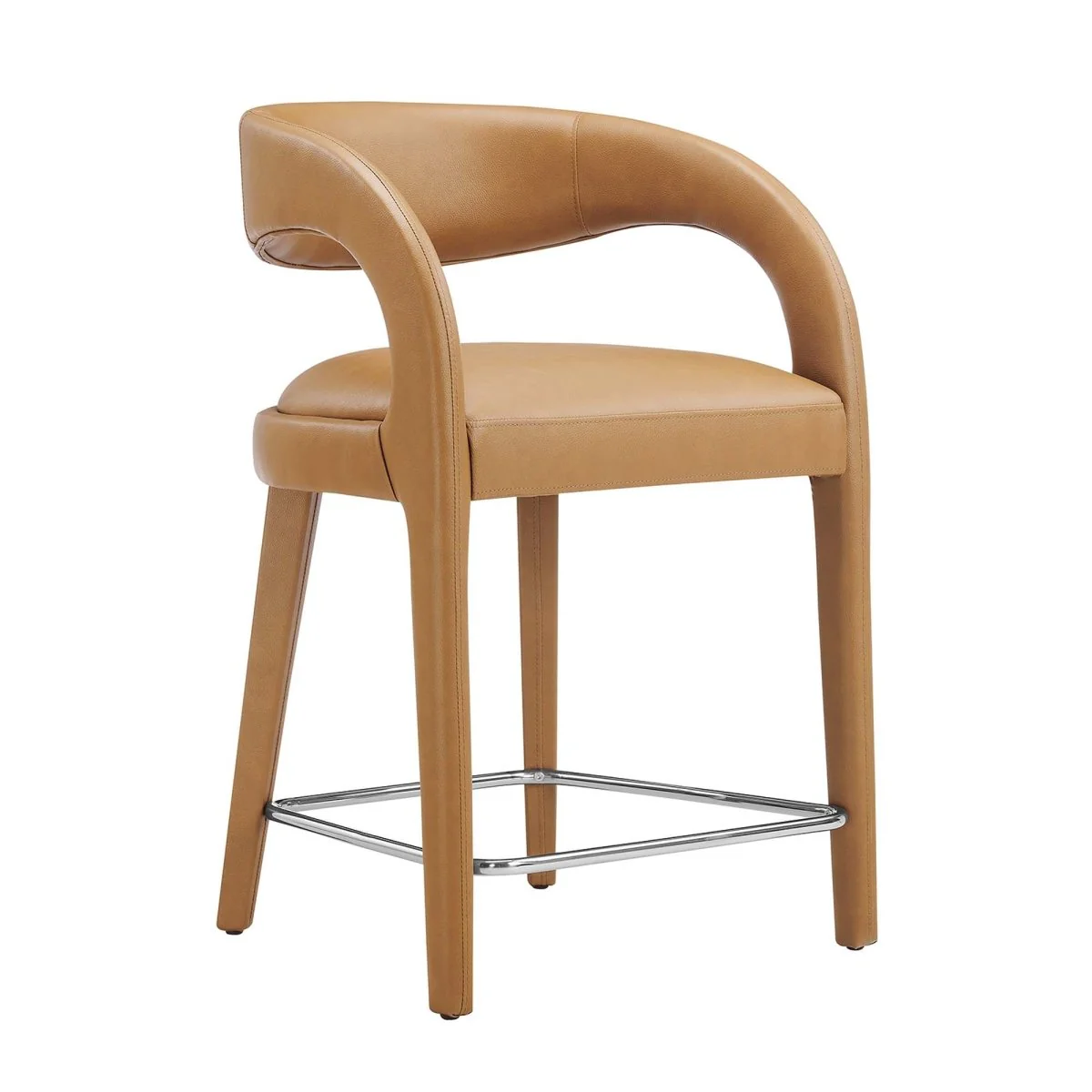 Modern Curved Back Vegan Leather Counter Stool Set of 2 - Image 9