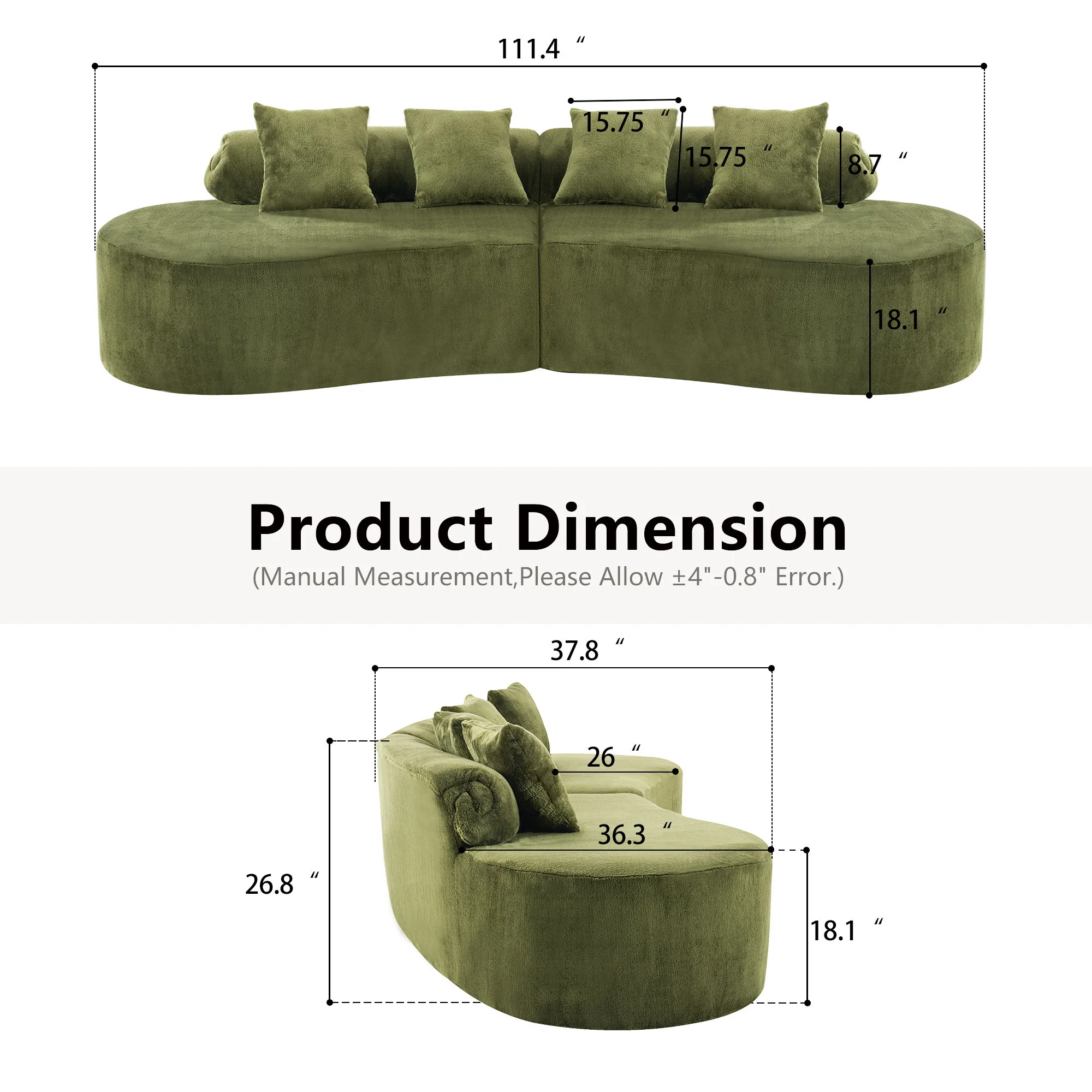 Modern Curved Sofa With Pillows - Image 4