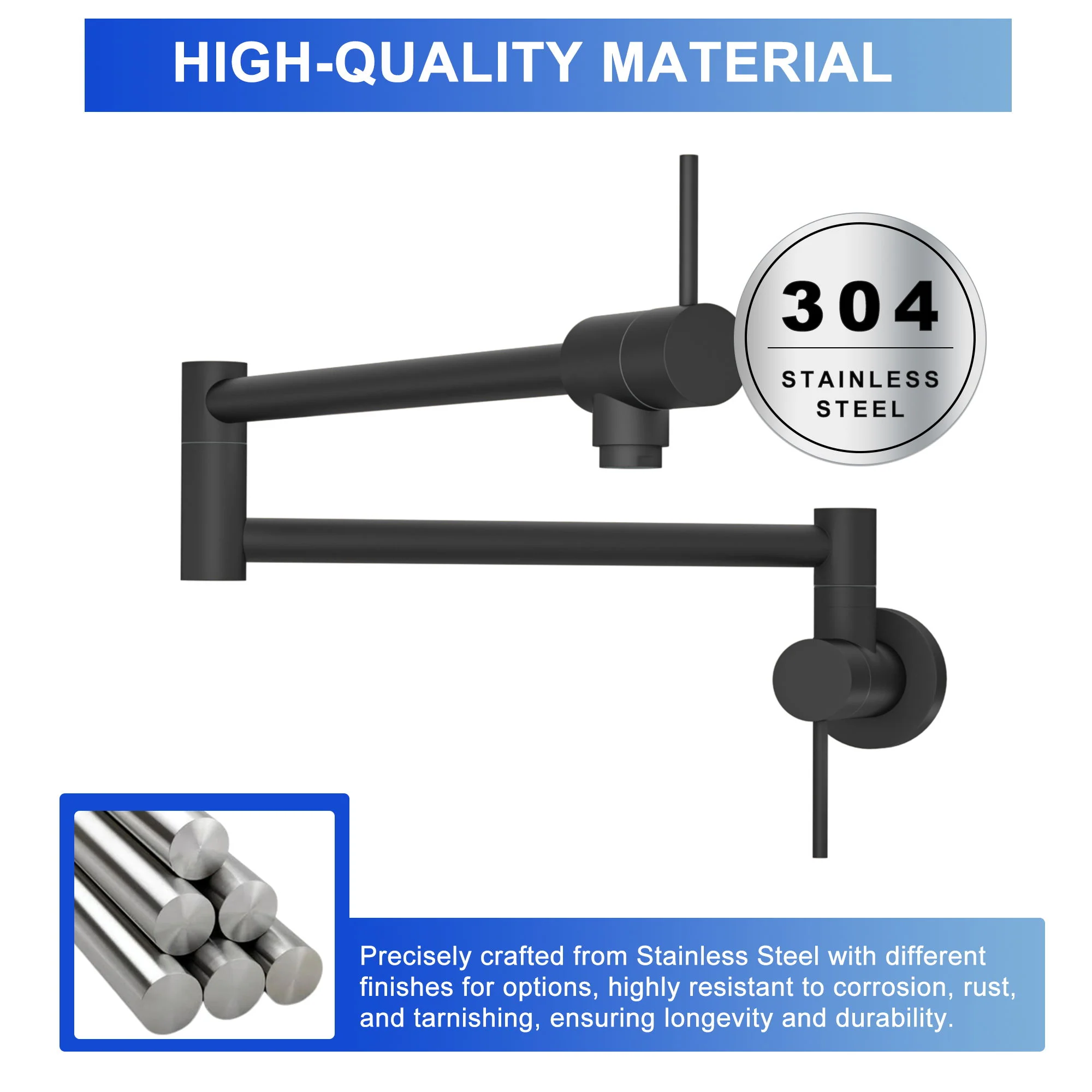 Modern Design Pot Filler Faucet Wall Mount Kitchen Sink, Folding Stretchable - Image 17