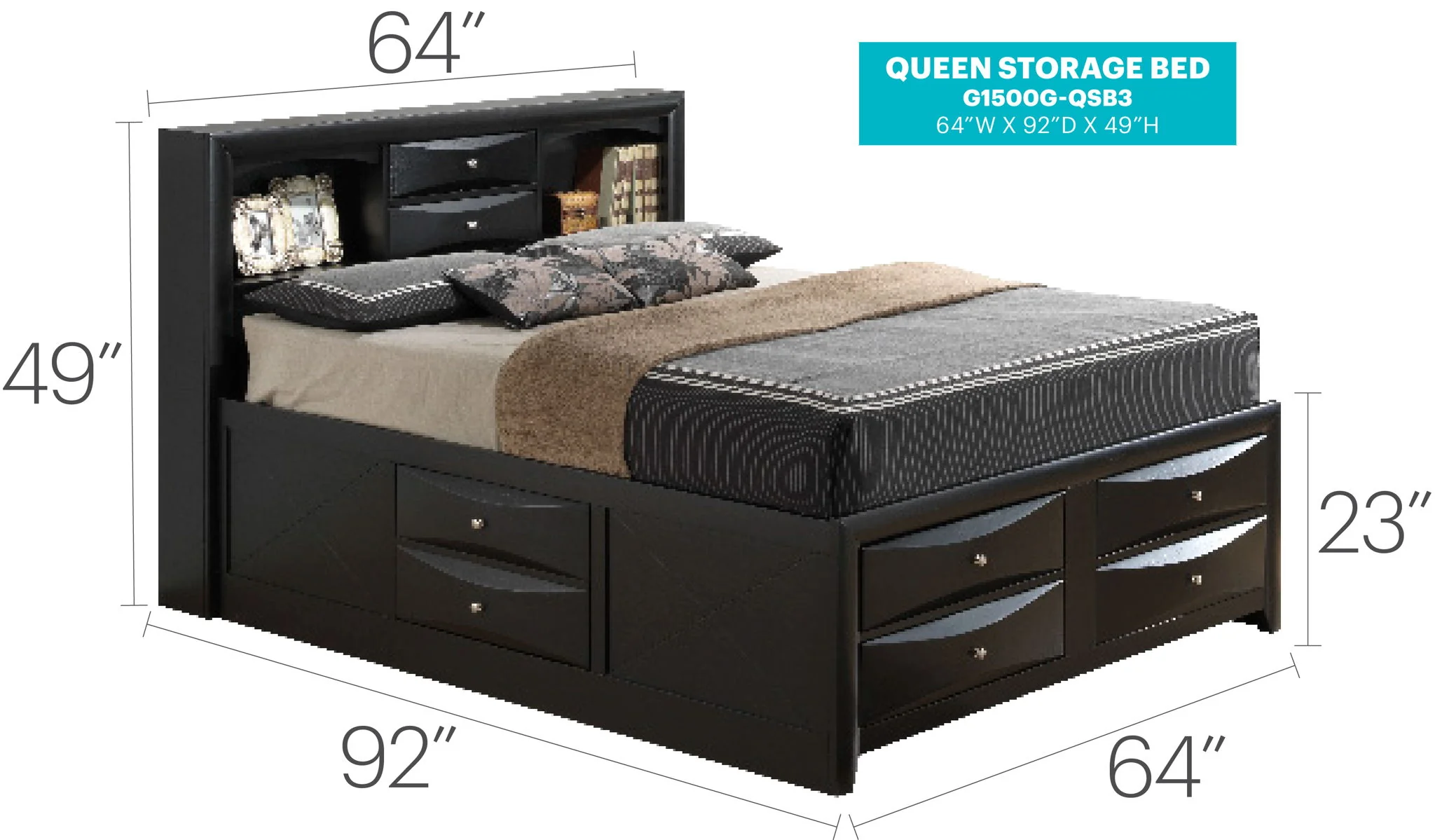 Modern Design Storage Bed With Bookcase Headboard - Image 54