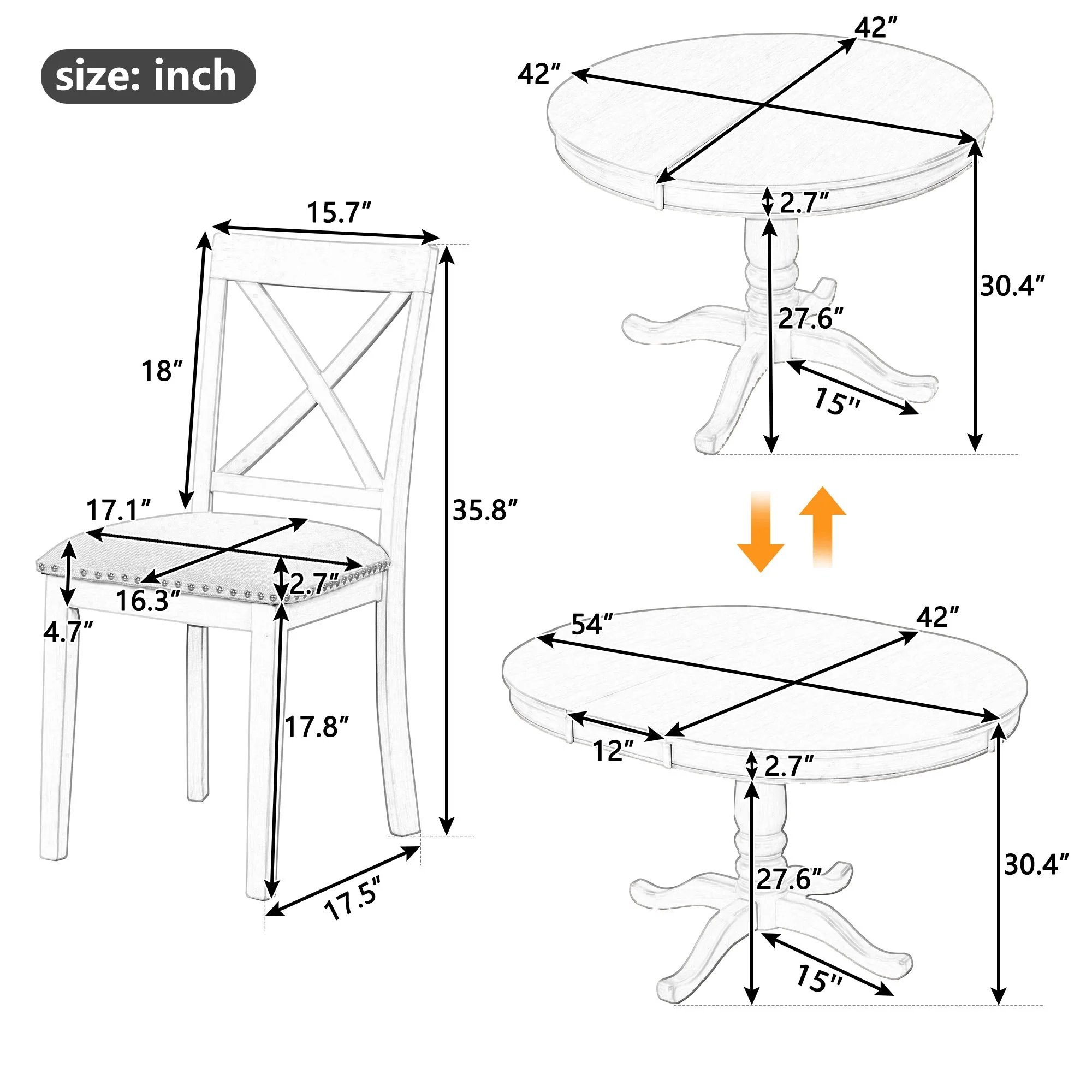 Modern Dining Table Set For 4, Round Table And 4 Kitchen Room Chairs, 5 Piece Kitchen Table Set For Dining Room, Dinette, Breakfast Nook - Image 9