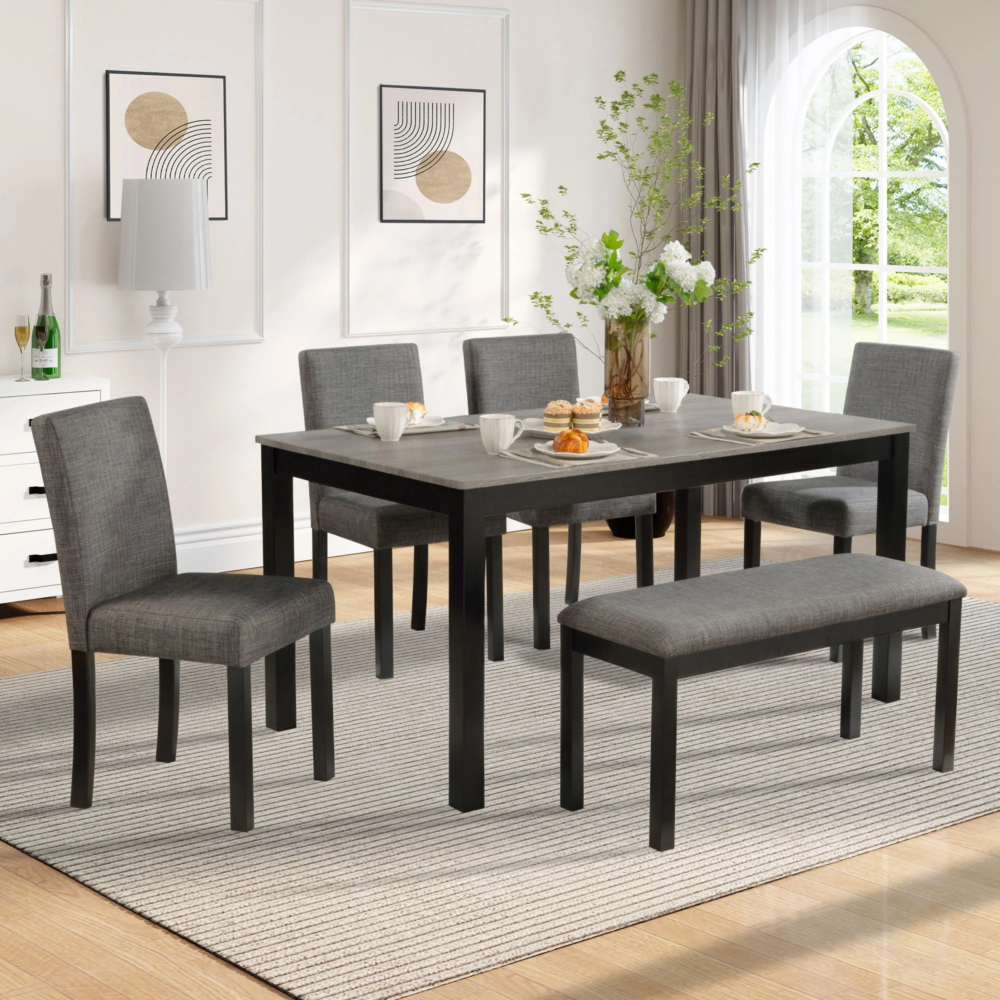 Modern Dining Table Set With Upholstered Chairs For Dining Room - Image 5