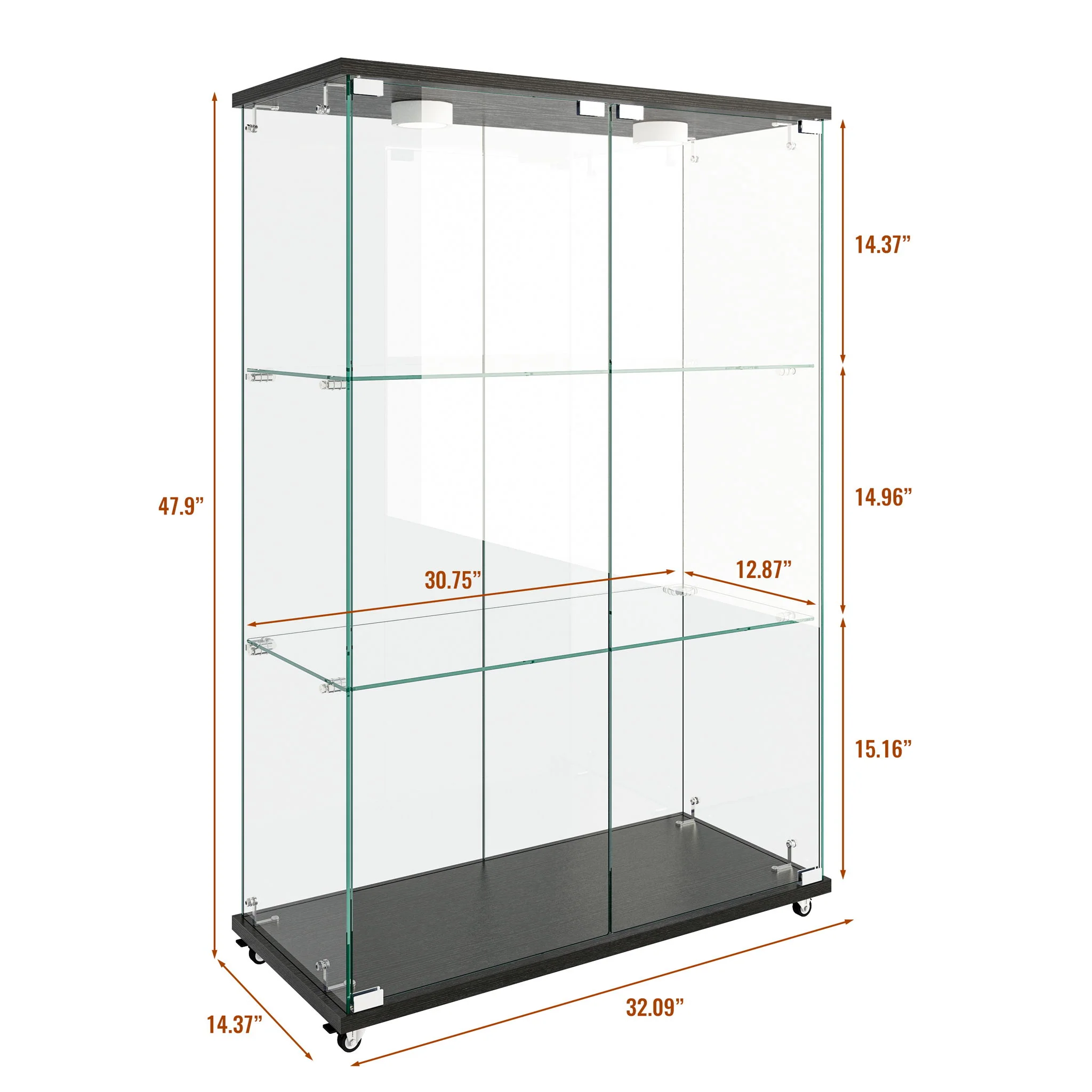 Modern Display Cabinet With LED Lights, Transparent Tempered Glass 2 Door Storage Case With 3 Shelves - Image 13
