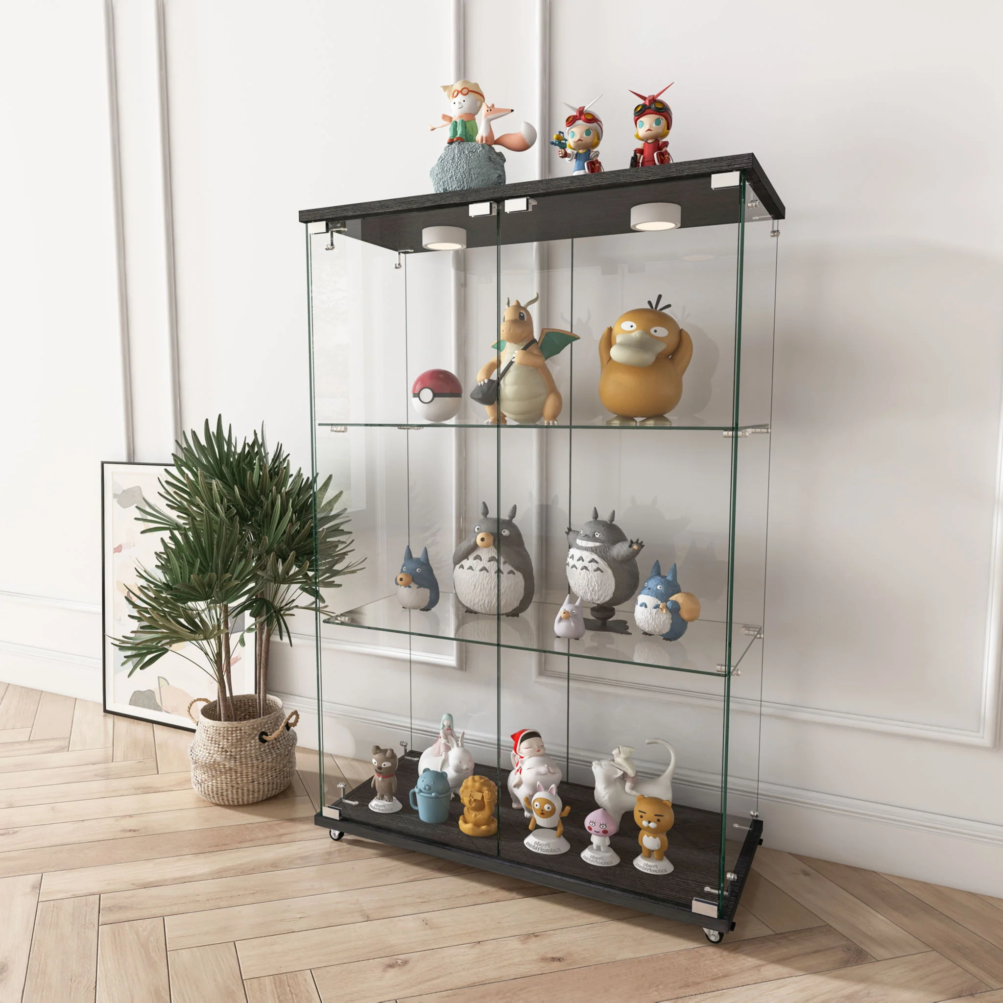 Modern Display Cabinet With LED Lights, Transparent Tempered Glass 2 Door Storage Case With 3 Shelves - Image 4