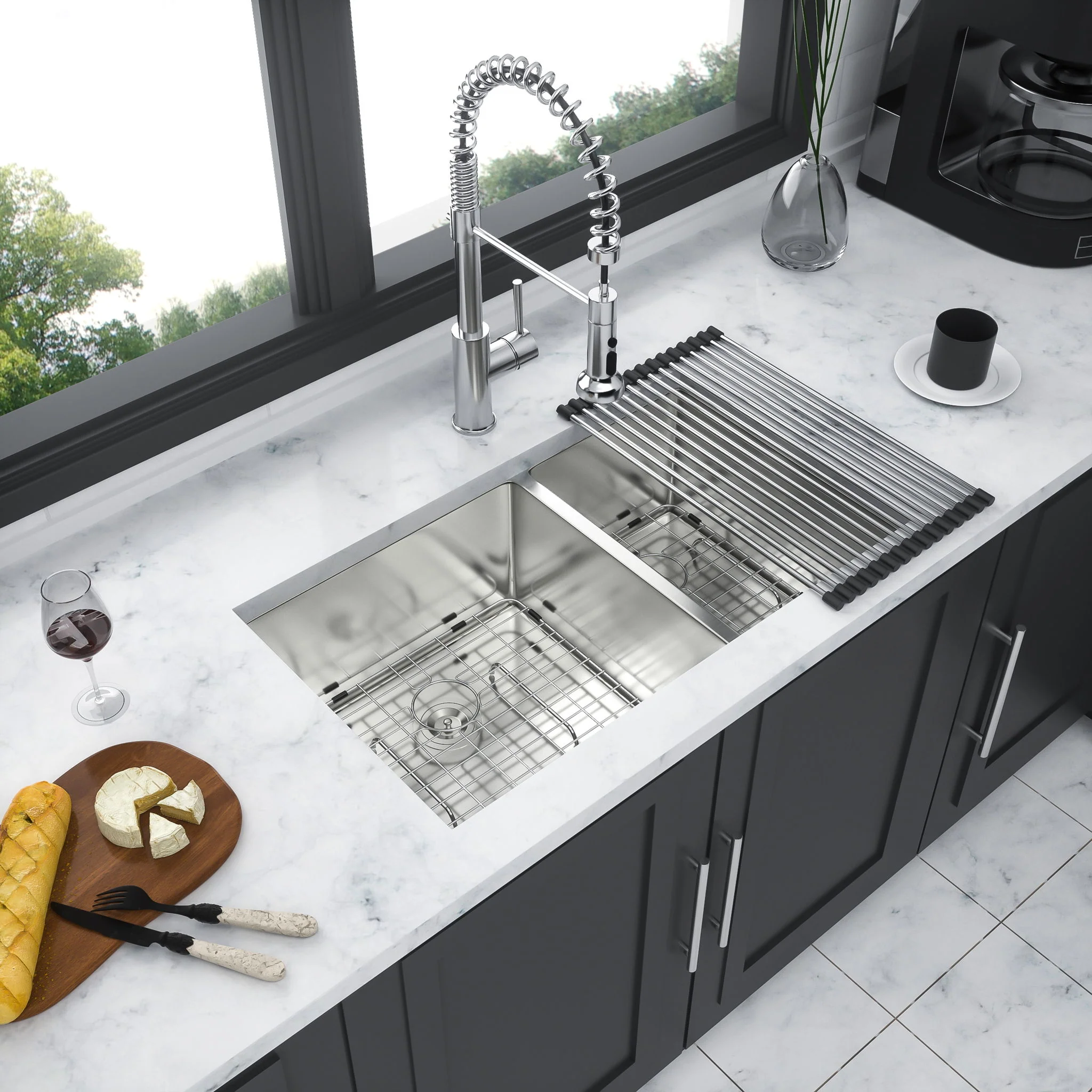Modern Double Bowl Undermount Kitchen Sink 50 / 50 Design Stainless Steel - Image 22