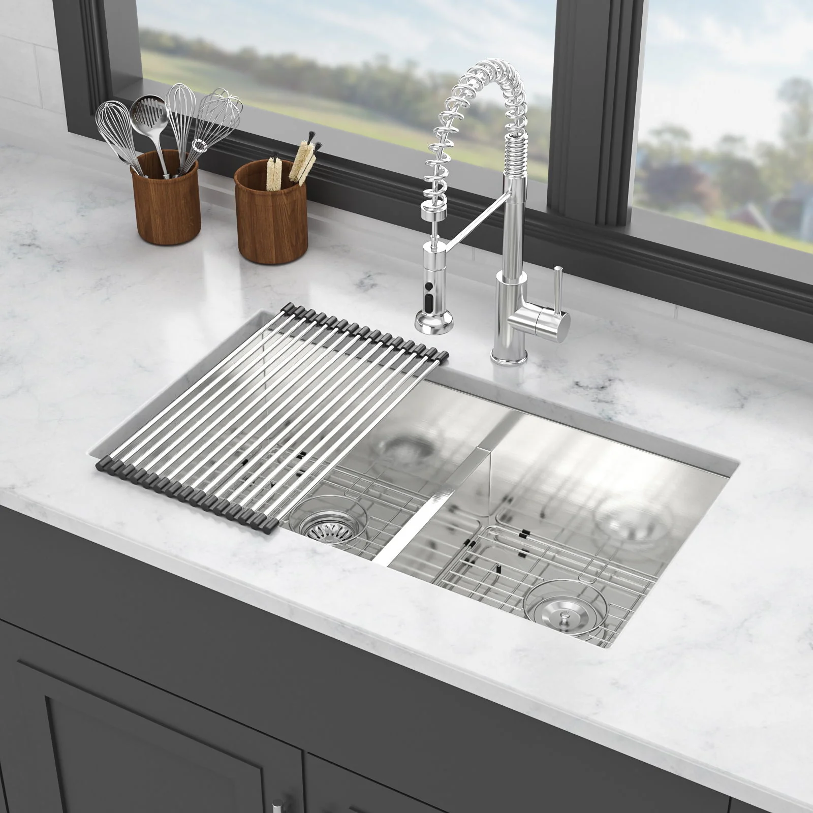 Modern Double Bowl Undermount Sink Design With 10" Deep Basins - Image 9