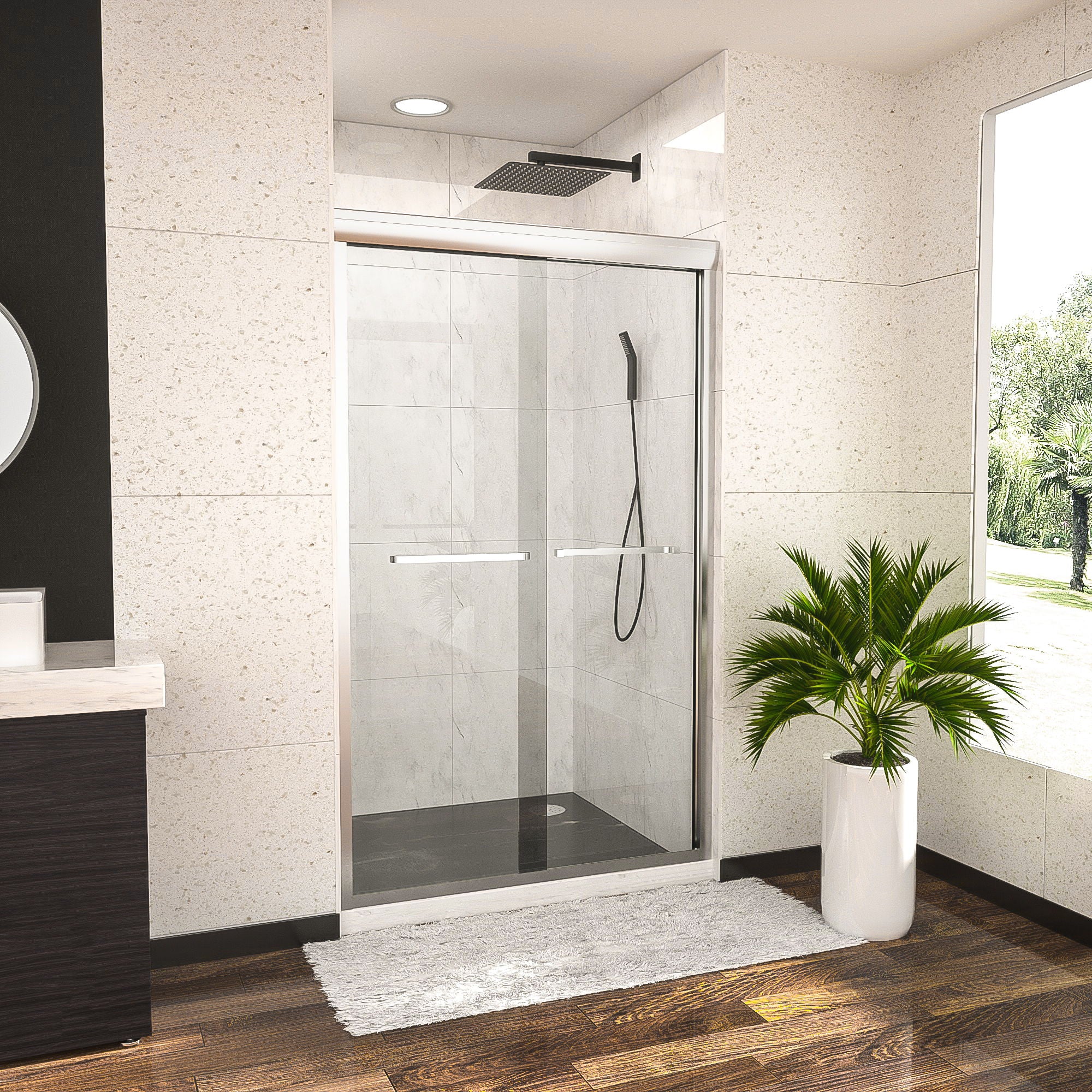 Modern Double Sliding Shower Enclosure, Tempered Glass - Image 14
