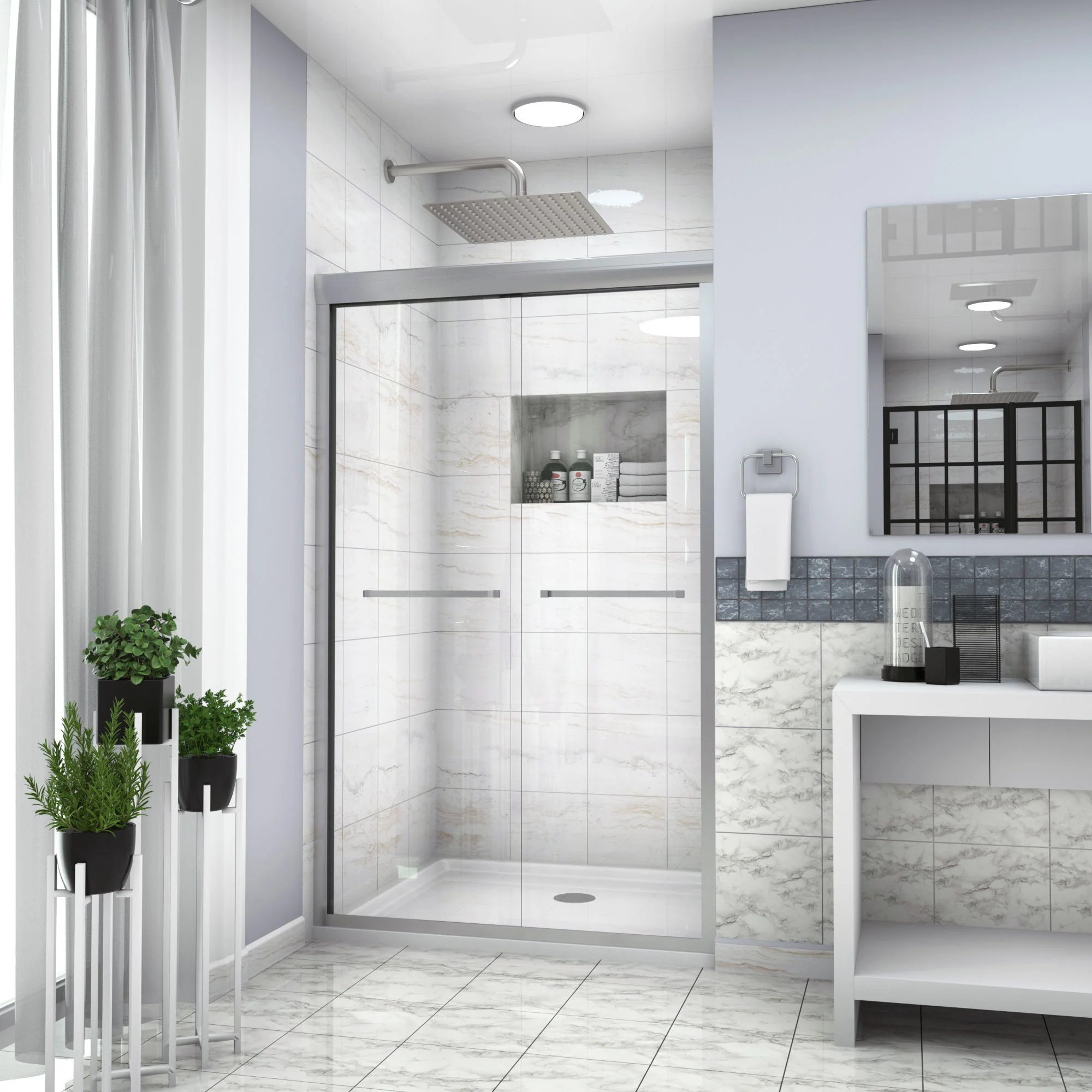 Modern Double Sliding Shower Enclosure, Tempered Glass - Image 21
