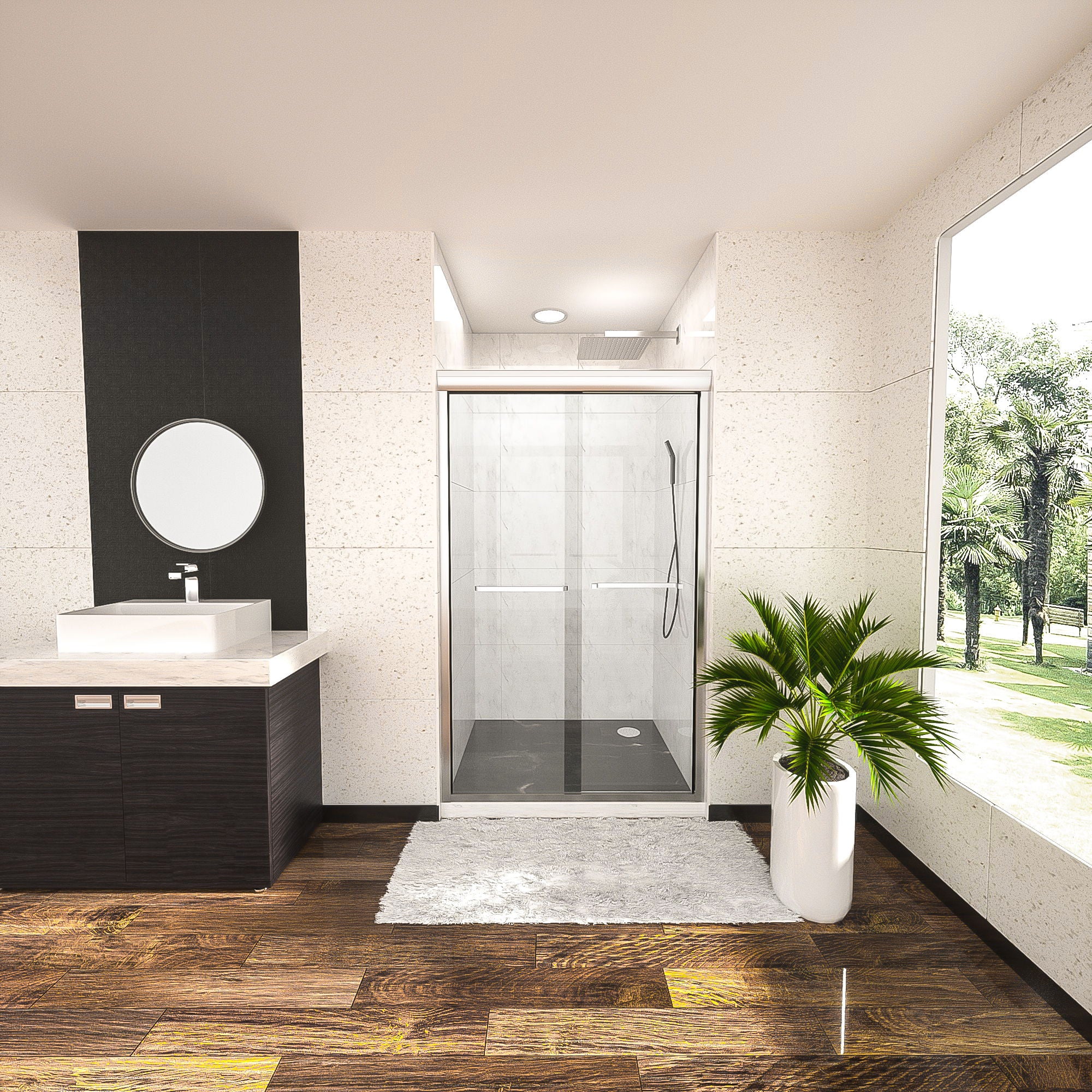 Modern Double Sliding Shower Enclosure, Tempered Glass - Image 4