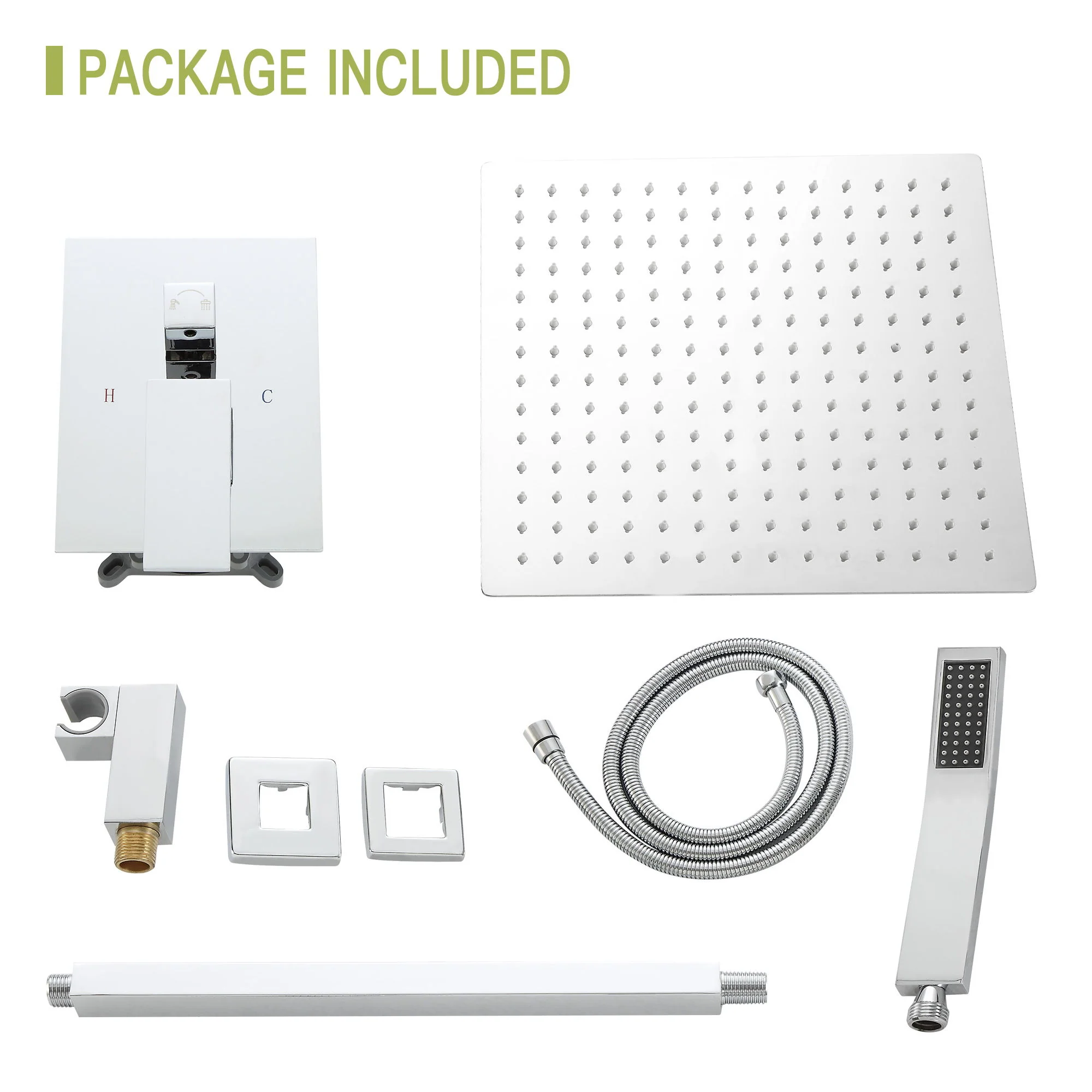 Modern Dual Shower Head System With 16" Ceiling Mount Finish, Stainless Steel And Brass - Image 18