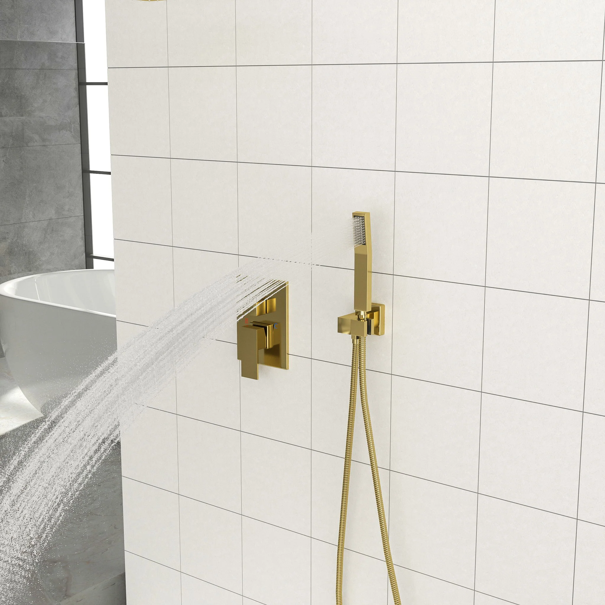 Modern Dual Shower Head System With 16" Ceiling Mount Finish, Stainless Steel And Brass - Image 19