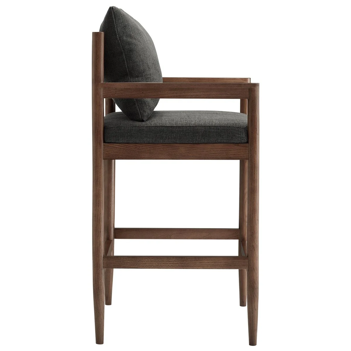 Modern Elm Wood Bar Stool with Slub Weave Fabric - Image 7