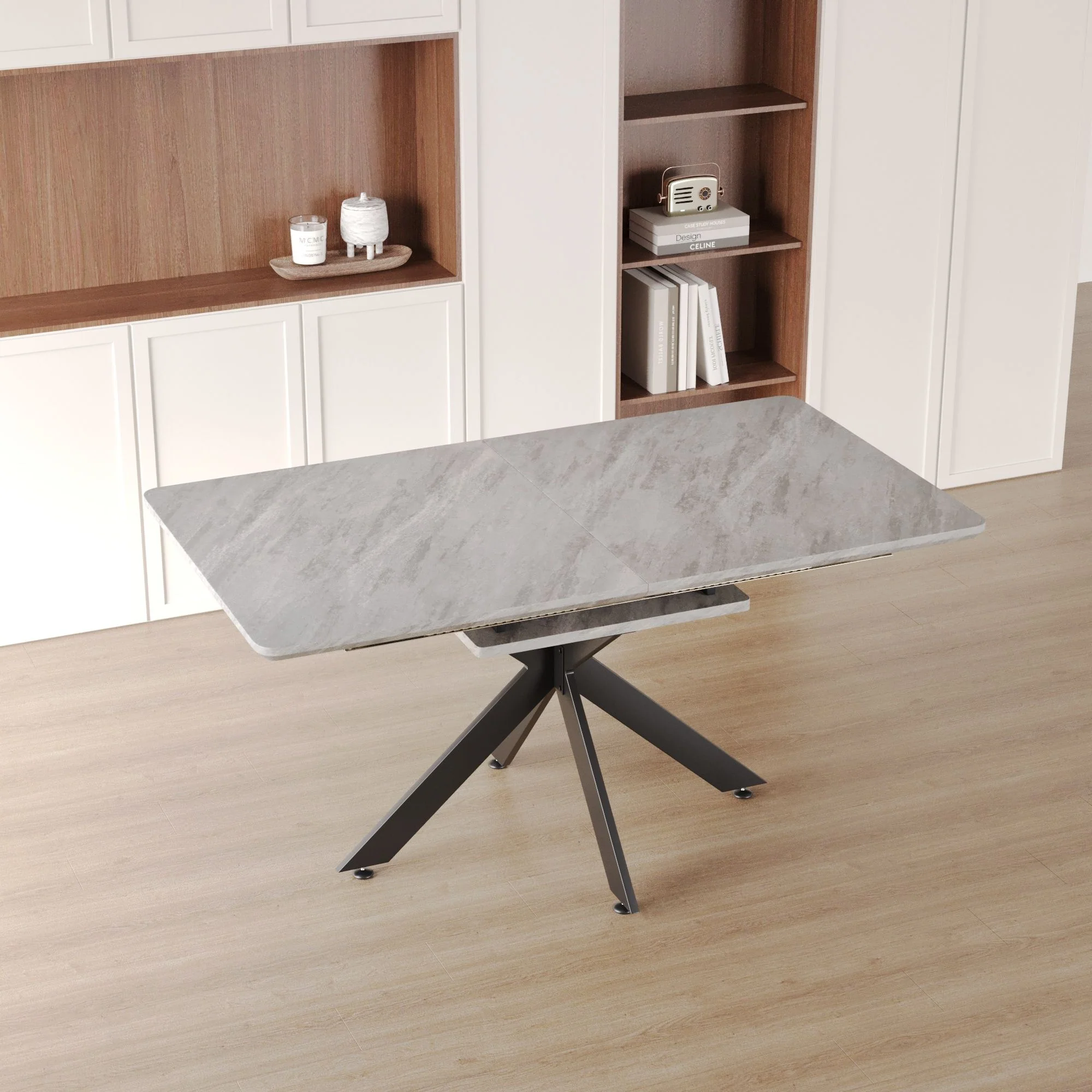 Modern Extendable Dining Table Set With Soft Padded Armless Chairs - Image 17