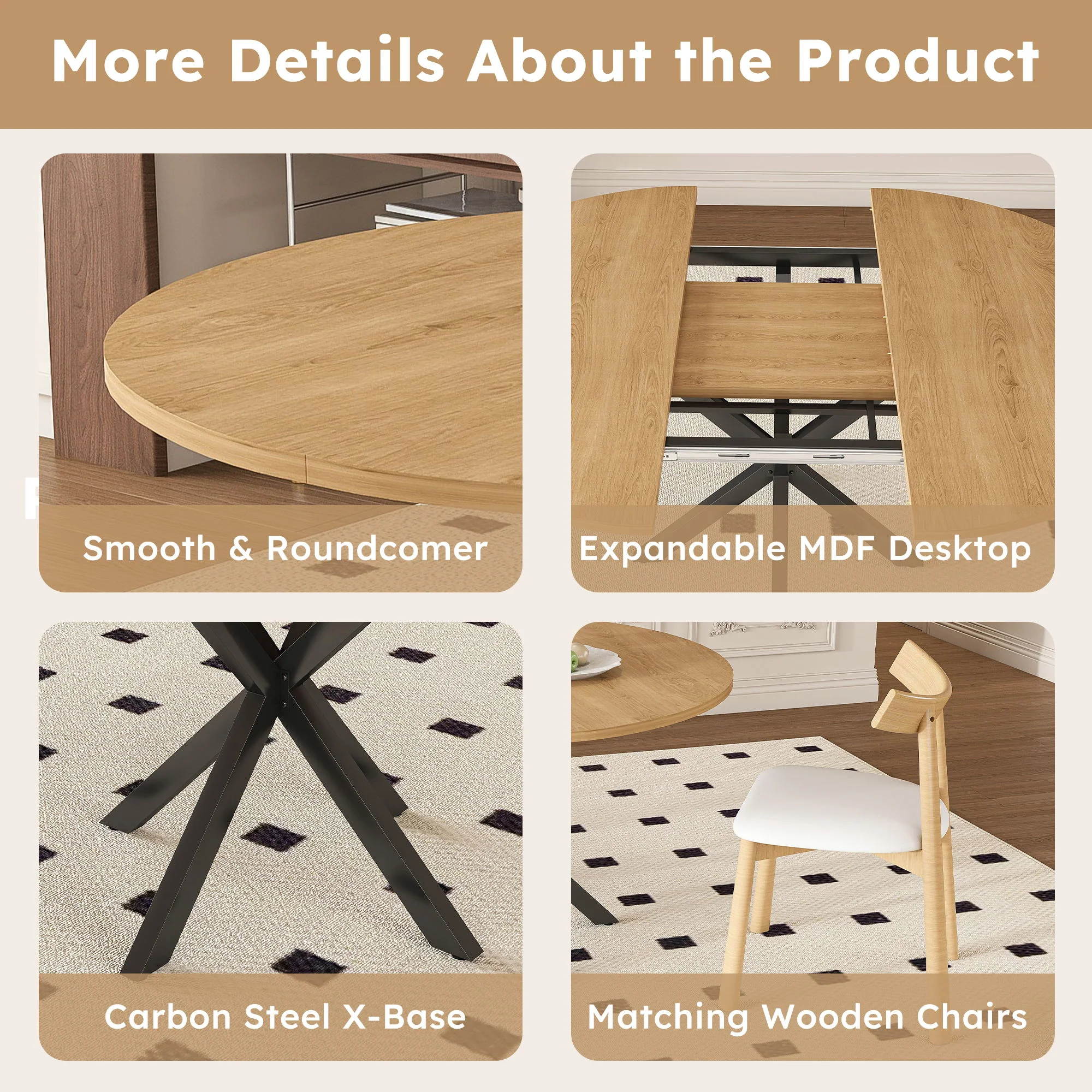 Modern Extendable Round Dining Table Set, Table With Chairs - Image 17