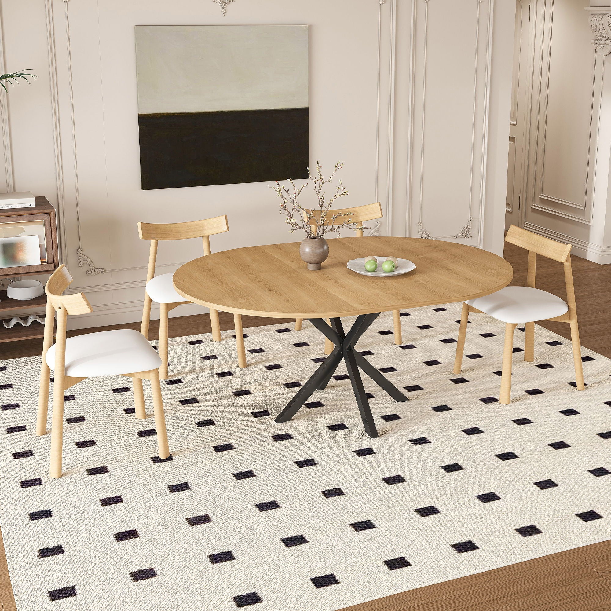 Modern Extendable Round Dining Table Set, Table With Chairs - Image 7