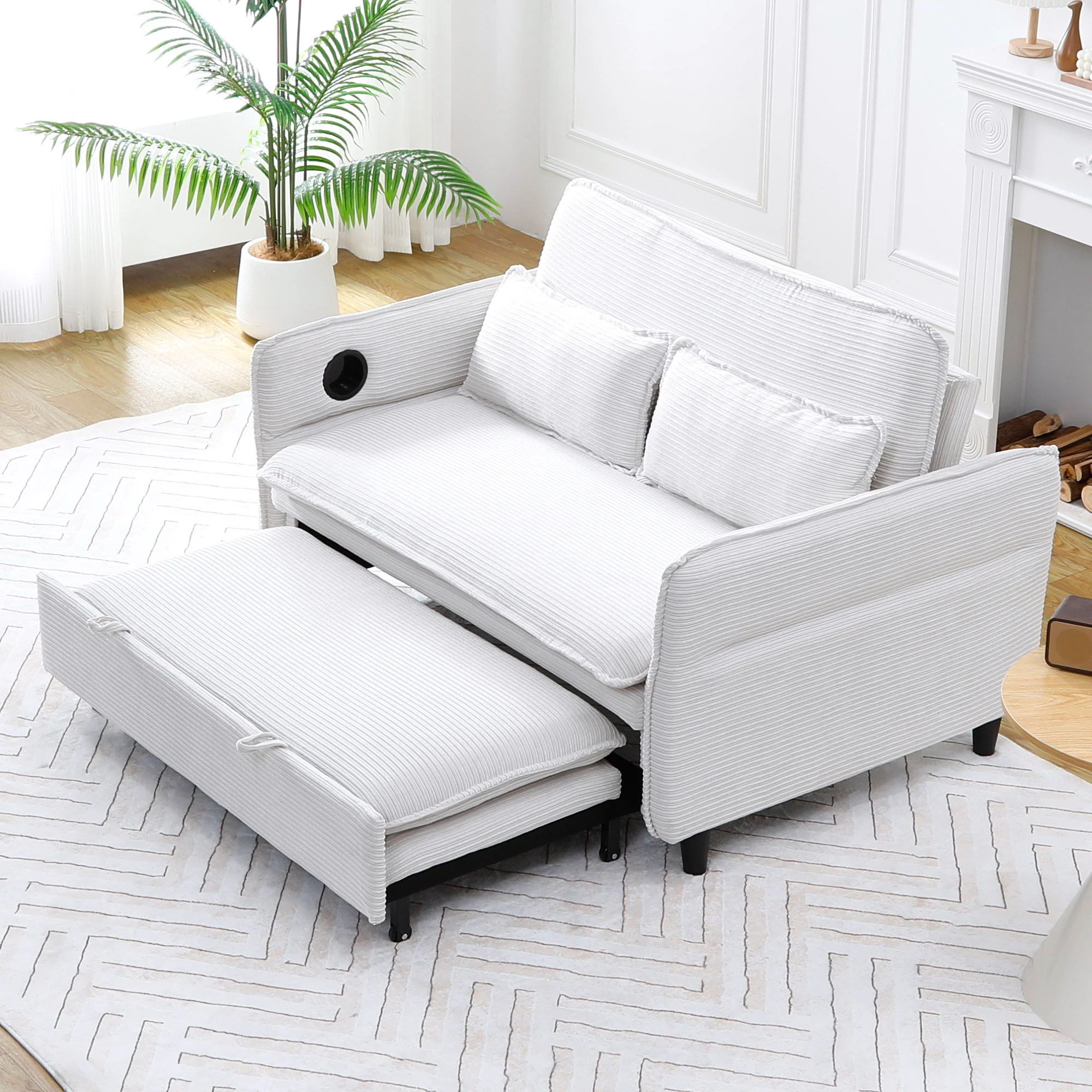 Modern Fabric Multi-Functional Sofa Bed With Adjustable Armrests And Backrests - Image 12
