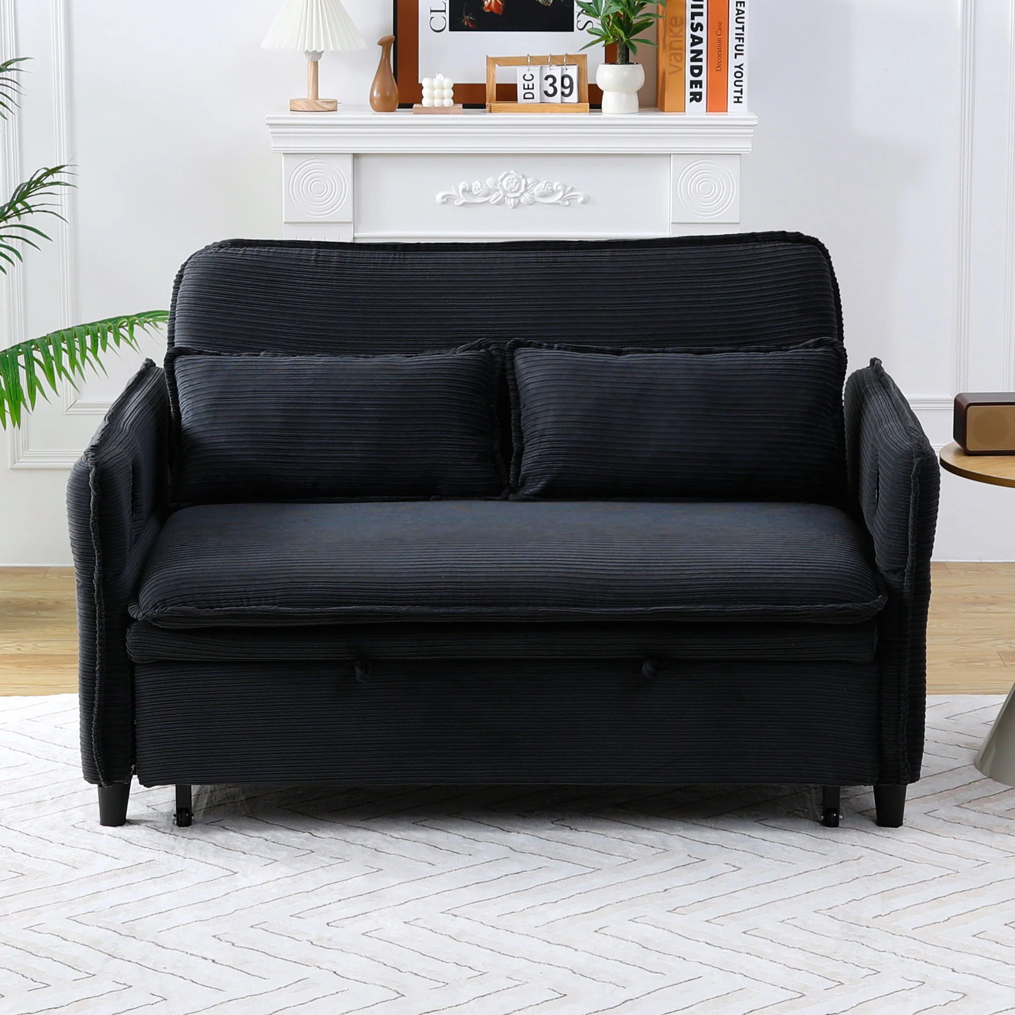 Modern Fabric Multi-Functional Sofa Bed With Adjustable Armrests And Backrests - Image 13