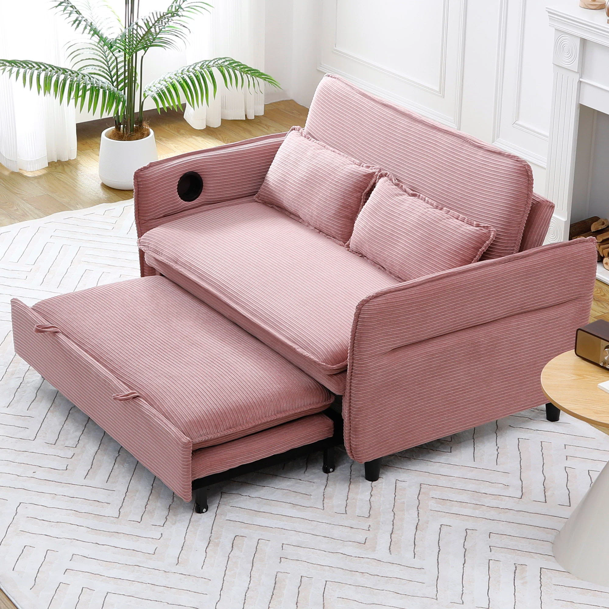Modern Fabric Multi-Functional Sofa Bed With Adjustable Armrests And Backrests - Image 33